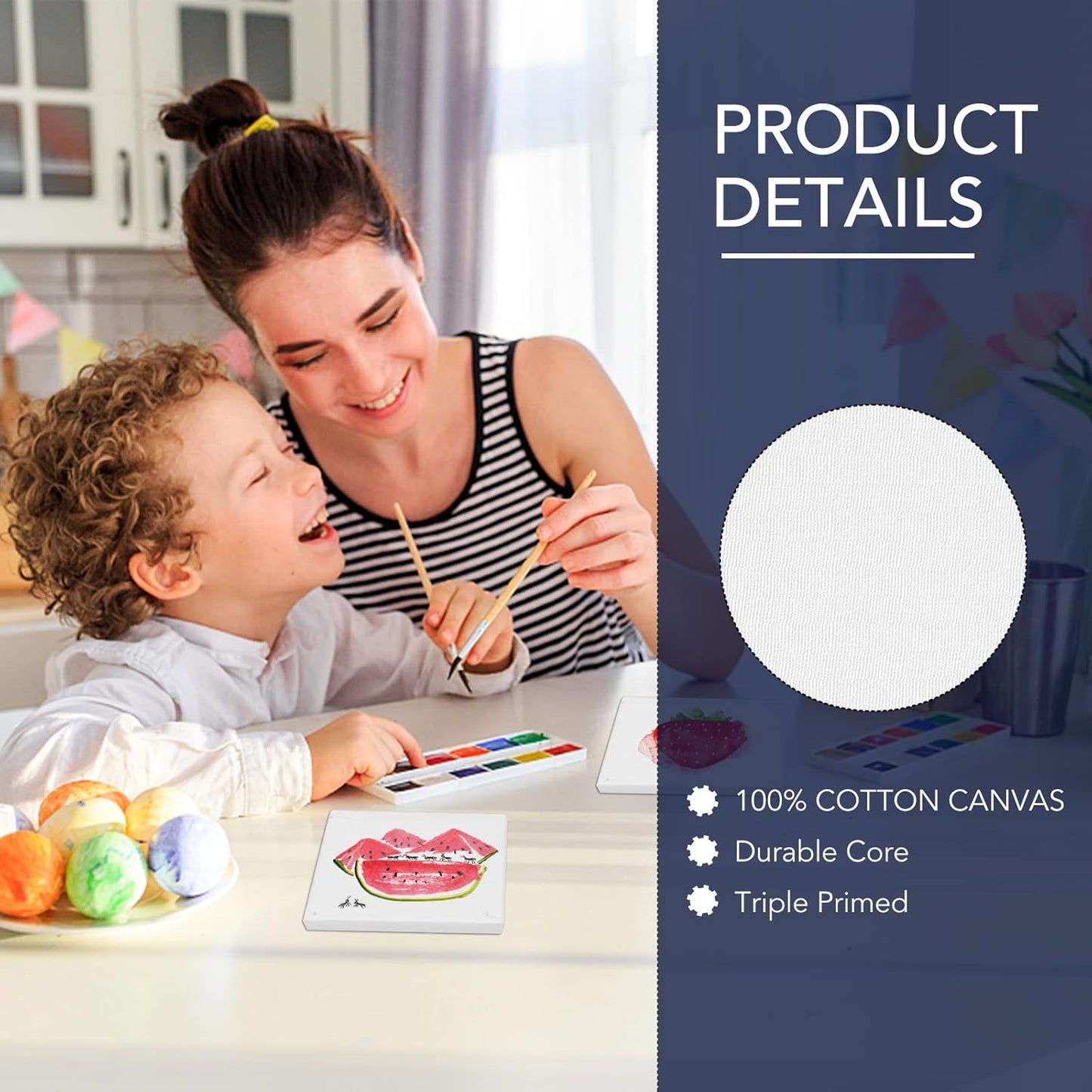 ESRICH Mini Stretched Canvas 12 Pack 4x4inch, 2/5''Profile Art Primed Canvases for Painting, 100% Cotton Small Professional Stretched Canvas for Kids and Art Supplies,for Acrylics,Oils&Other Painting.