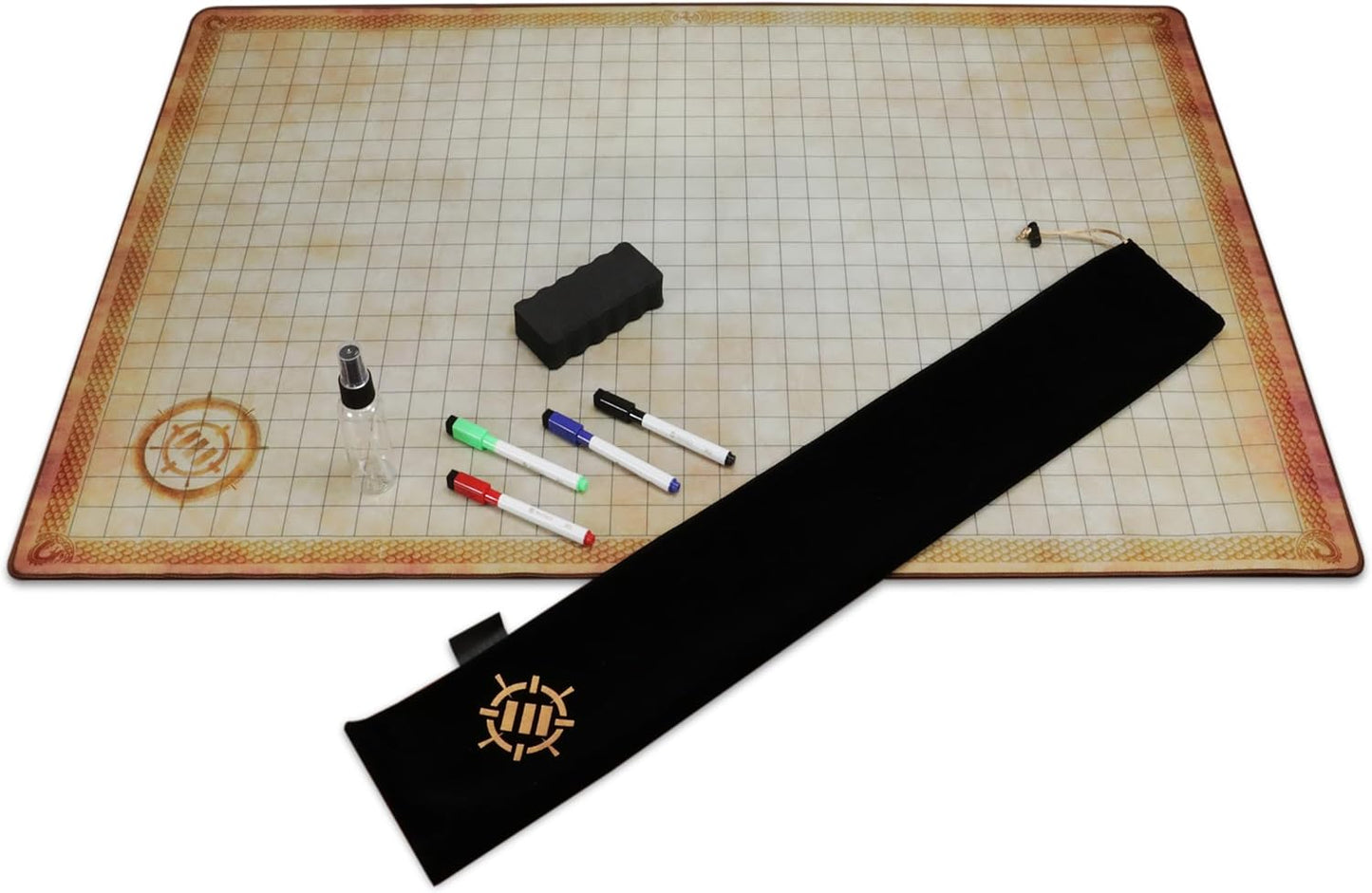 ENHANCE Deluxe RPG Grid Mat - DND Map (24x36in) with Premium Rubber, Non-Slip Grip, No Creasing - Dry Erase DND Mat Set for Masters and Starters, Erasable Parchment with Travel Pouch, Marker Set