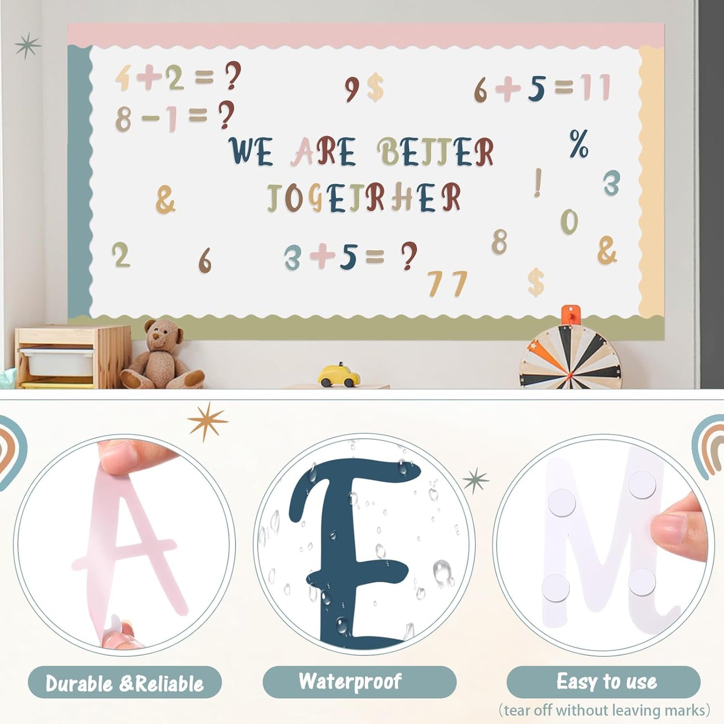 221 Pcs Bulletin Board Letters Round Alphabet Number Punctuation Symbol Combo Letter Cutouts Classroom Decoration for School Classroom Chalkboard Poster Board(Boho Italic)