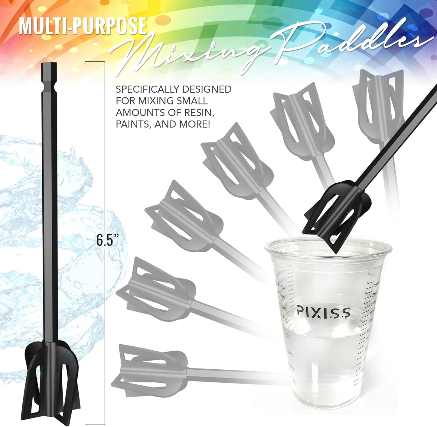 Resin Mixer Epoxy Plastic Paddles - 3 Reusable Pixiss Multipurpose Bidirectional Paint Stirrer for Drill Epoxy & Paint Mixer Drill Attachment - Paint Stirrers Epoxy Stirrer - Paint Mixer for Drill