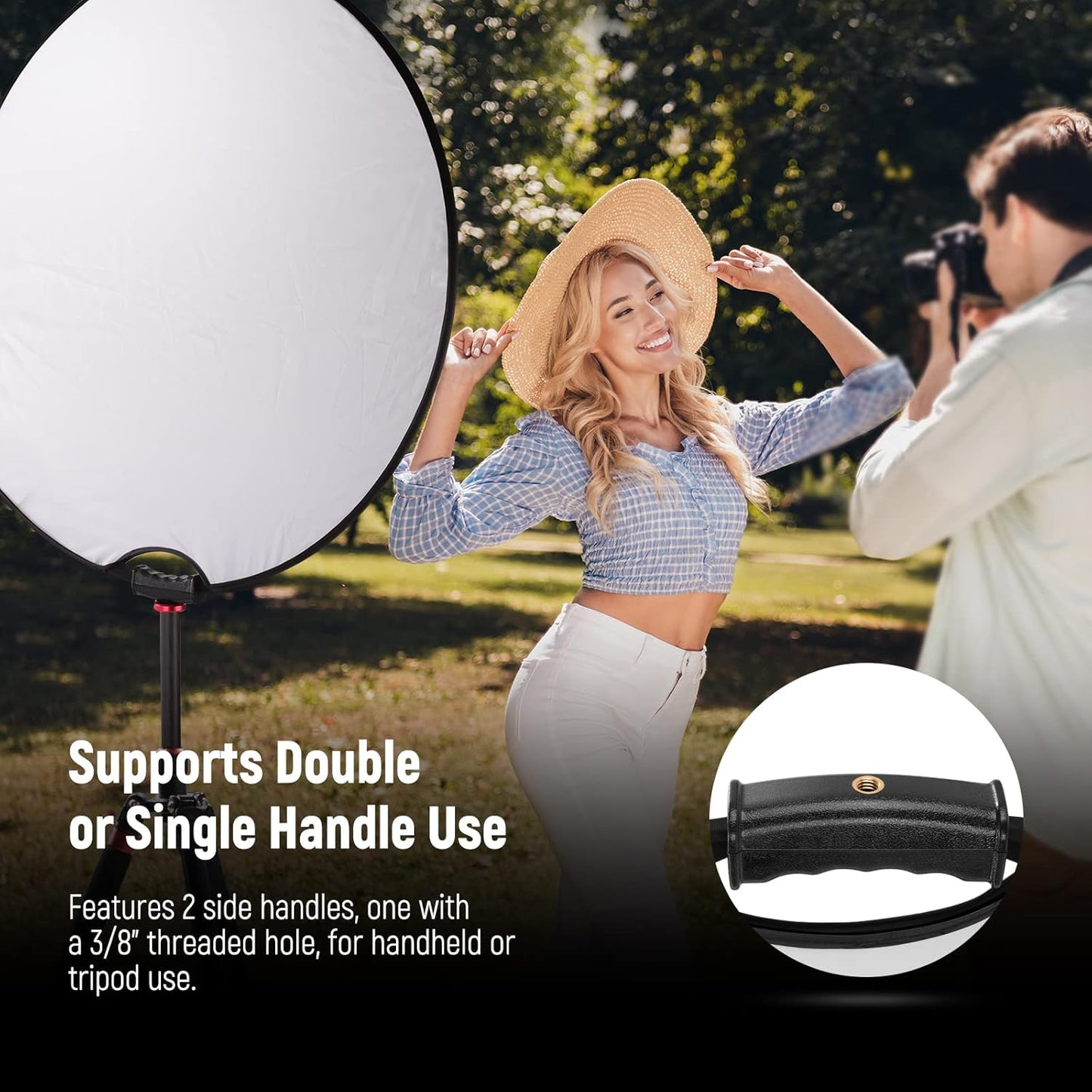NEEWER 80cm Light Reflector with Handle & 3/8" Thread, 5 in 1 Foldable Round Light Diffuser, Translucent/Silver/Gold/White/Black for Studio or Outdoor Photo Lighting, RF-80II