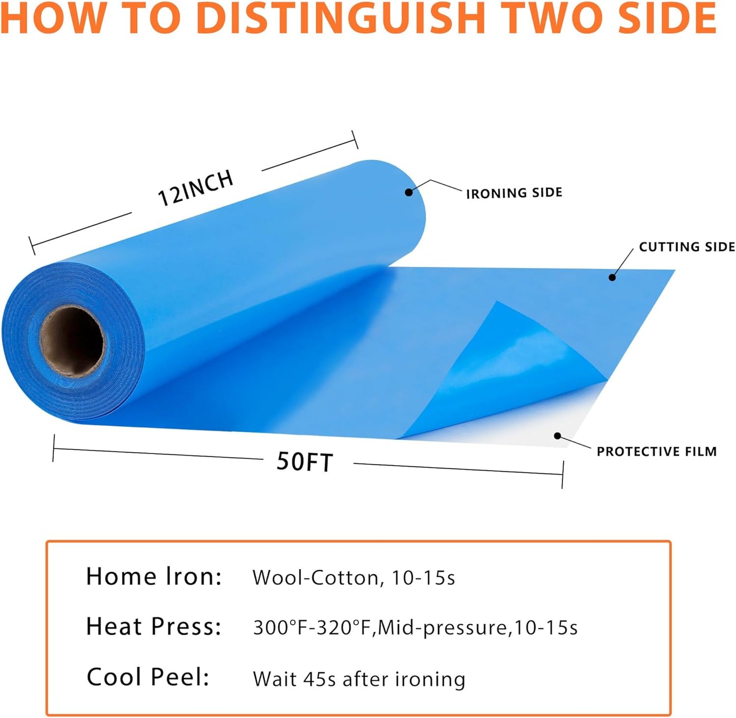 RENLITONG Lake Blue Iron on Vinyl 12Inch by 50ft Roll HTV Heat Transfer Vinyl for T-Shirt HTV Rolls for All Cutter Machine - Easy to Cut & Weed for Heat Transfer Design