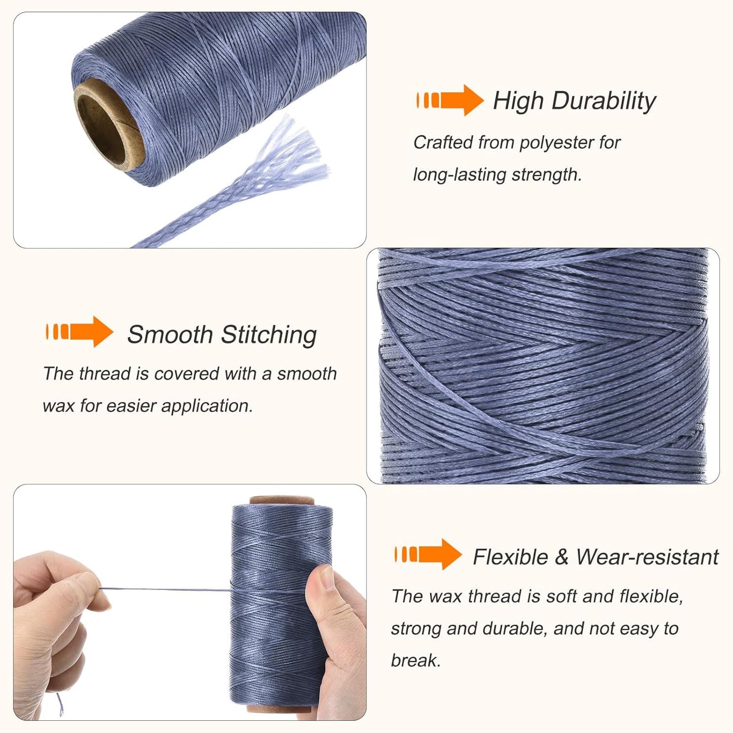 MECCANIXITY Waxed Thread,284 Yard 0.8mm 150D Flat Wax Thread Polyester Waxed String for Leather Sewing Hand Weaving Book Binding Home Decoration,Gray Blue