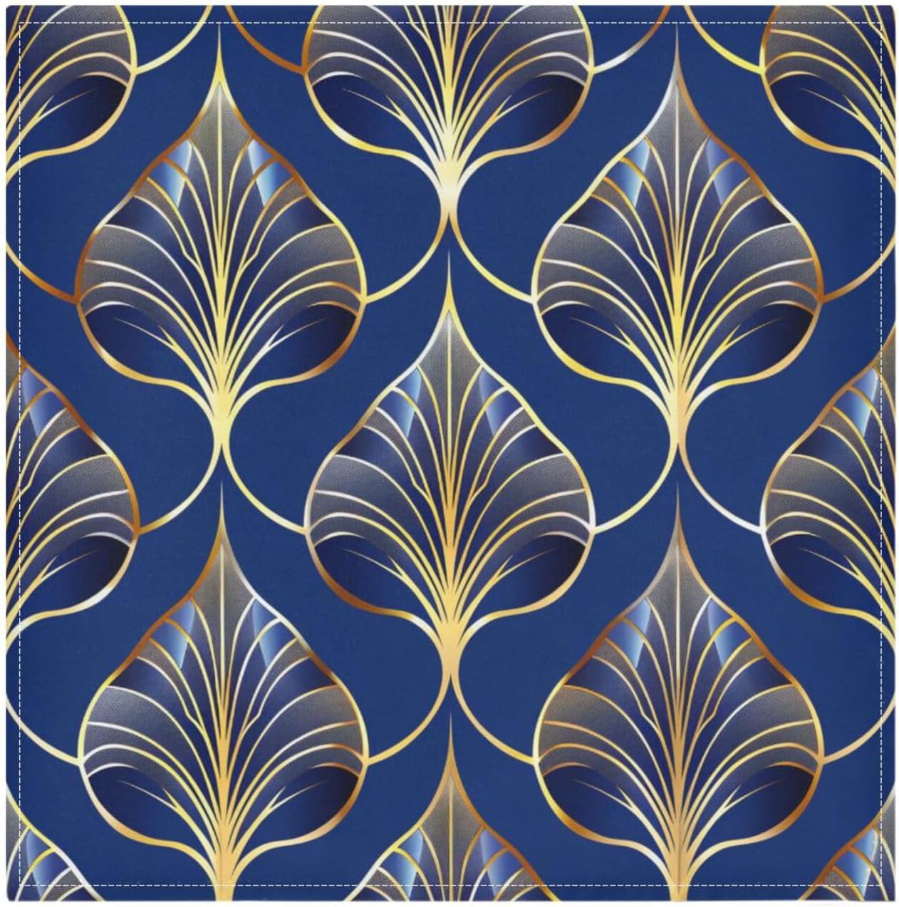 ALAZA Art Deco Floral Royal Blue & Gold Cloth Napkins Set of 4, 20x20 Inch Washable and Reusable Napkin for Decoupage Dinner Party Everyday Use