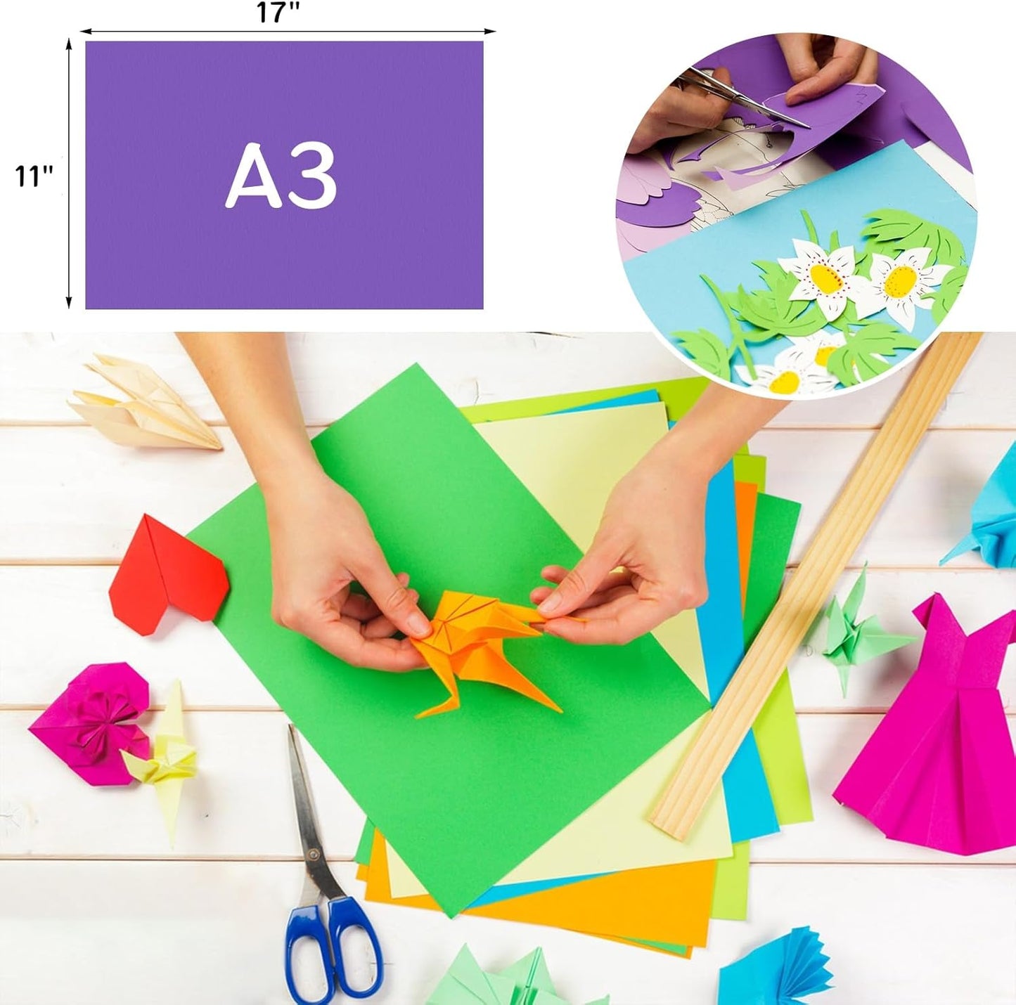 Colored Cardstock A3 Color Large Paper Colored 11"x17" Card Stock 75 Sheets Multi-Color Poster Sheets 15 Colors