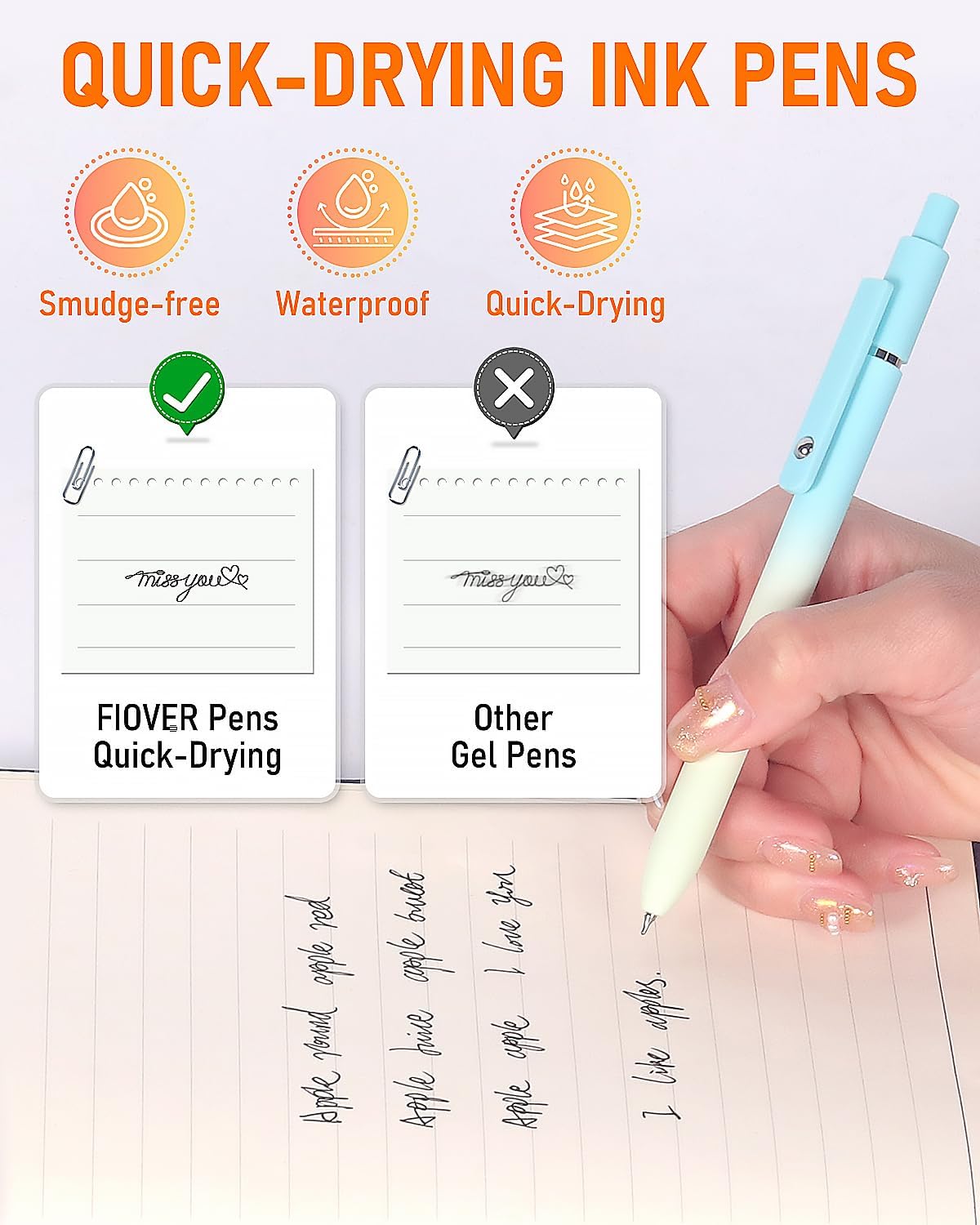 FIOVER Gel Pens, 5pcs Black Ink Medium Point 0.7mm Smooth Writing Pens with Comfort Grip, Aesthetic Ballpoint for Journaling School Office Supplies, Gifts for Women Men(5PCS Gradient Black Ink)