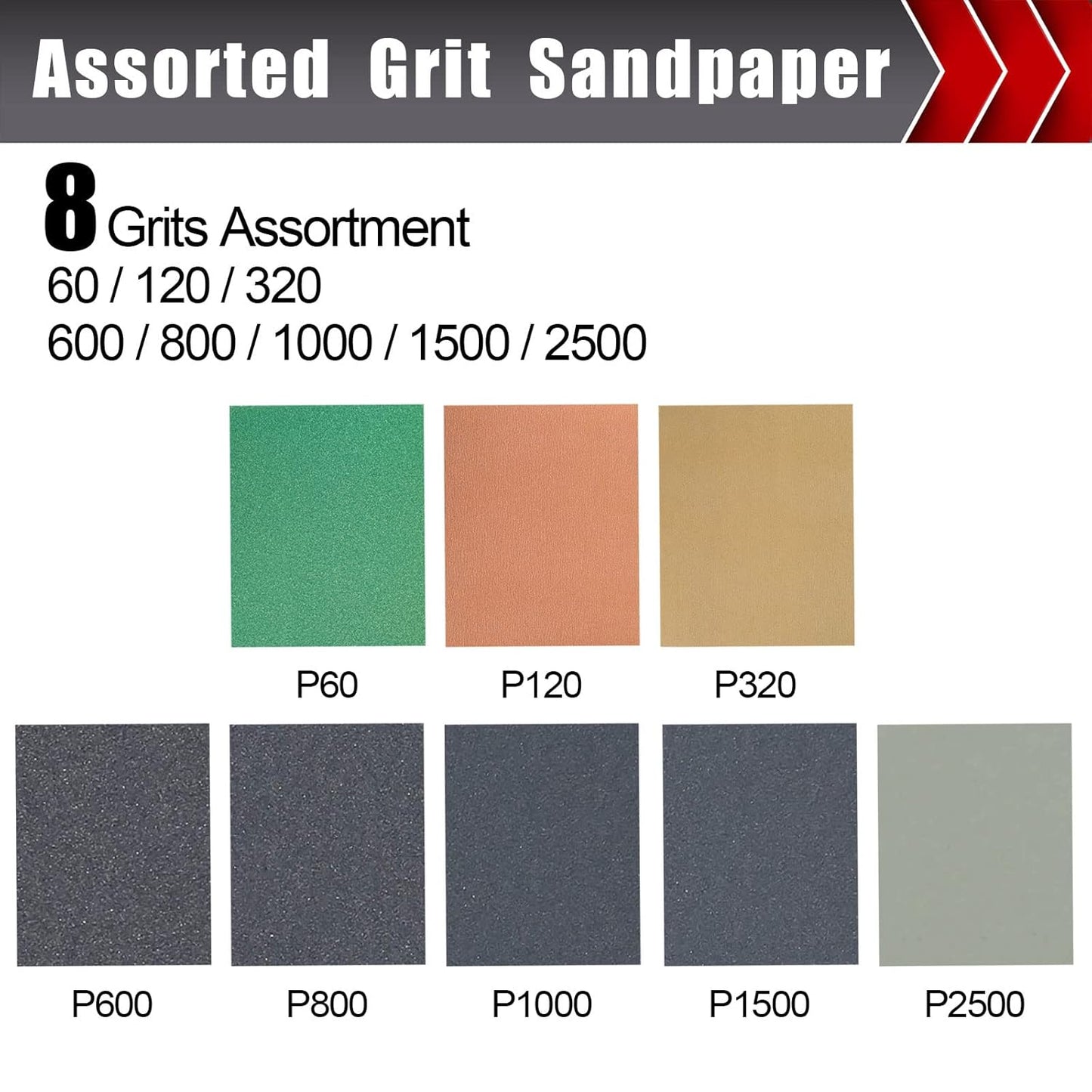 24 Pcs Sandpaper, Wet & Dry Sandpaper Assortment 60/120/320/600/800/1000/1500/2500 Grit Sand Paper for Wood Metal Automotive Drywall Plastic 9 × 11 inch Sandpaper Sheets