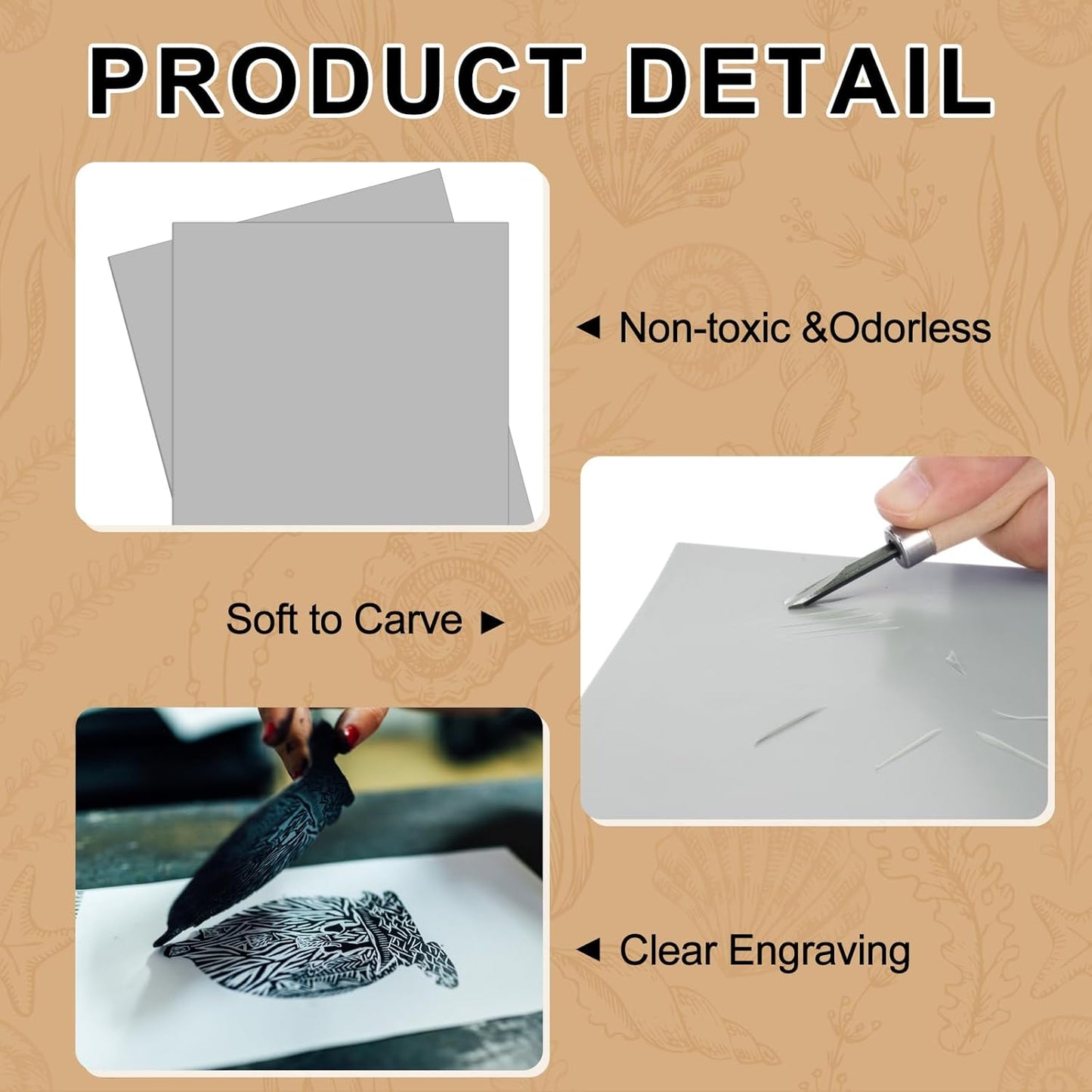 Yeaqee 4 Pcs 8 x 10 Inch Linoleum Block Rubber Carving Block Soft Linocut Blocks Large Linoleum Sheet Unmounted Lino Plates for Engraving Art Project Printmaking Artist Studio Supplies (Gray)