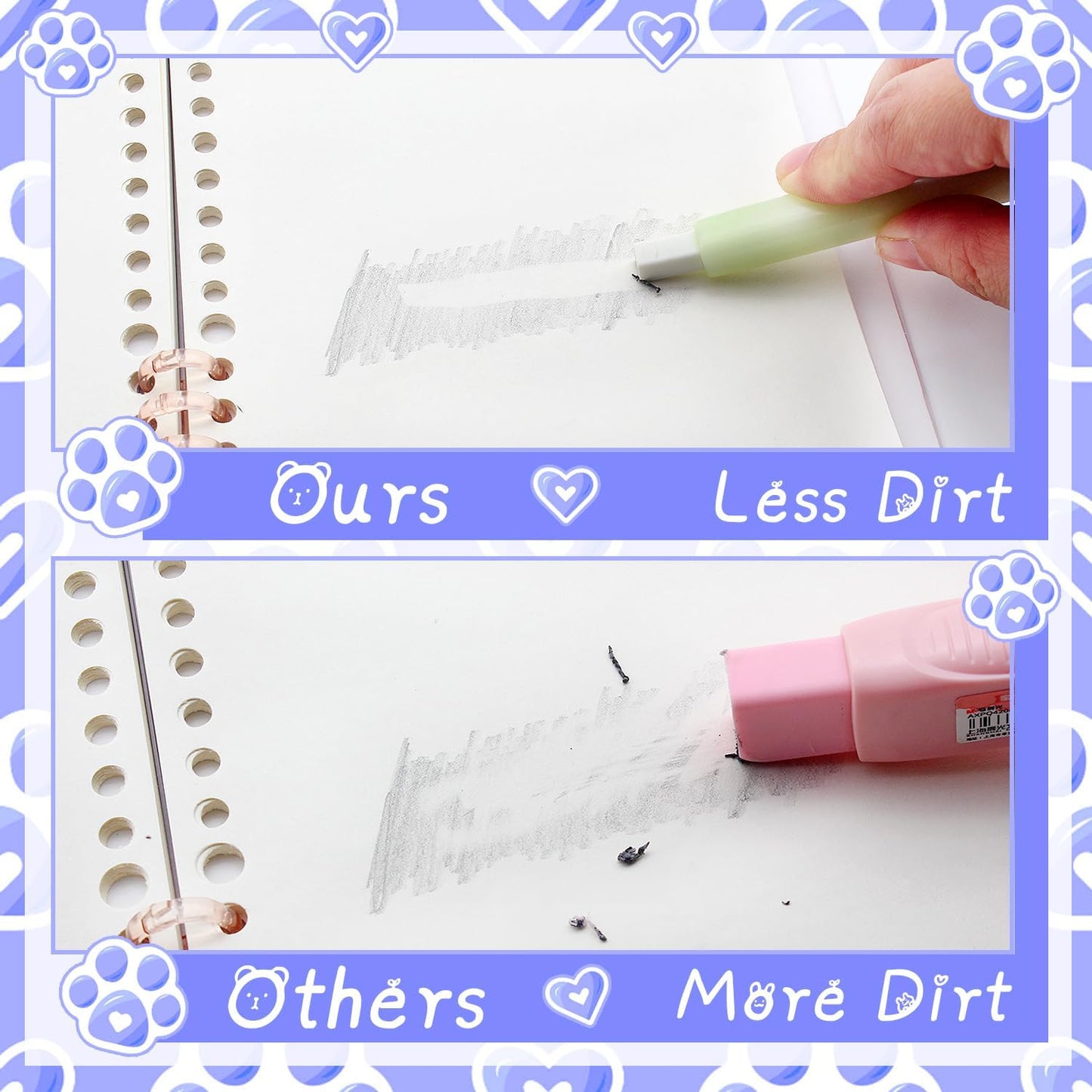 Benvo Retractable Cat Paw Erasers 4 Pcs with Refillable Rubbers Slim Erasers for Precise Erasing, Cute Eraser for Students, Artists, Office Use