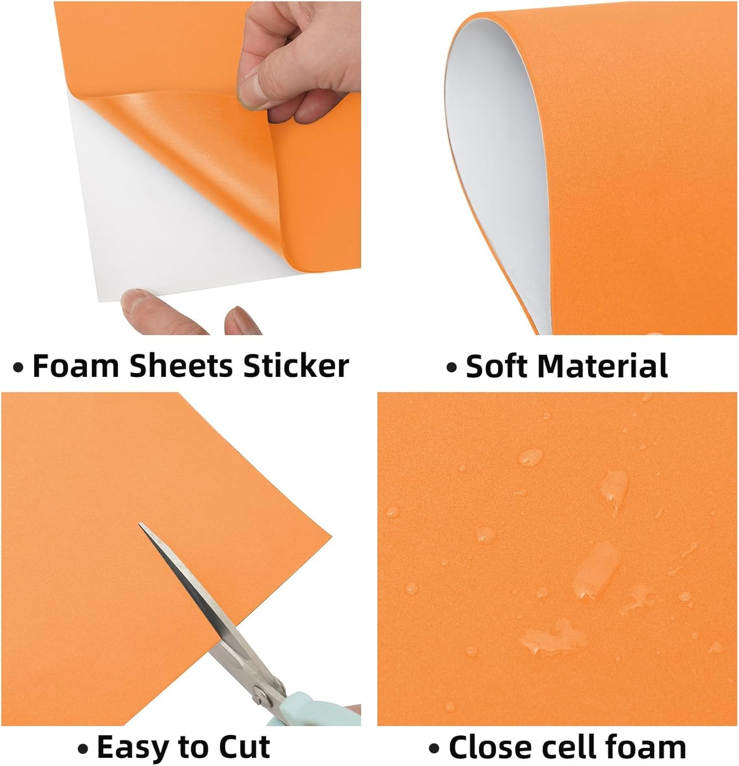 MEARCOOH Self Adhesive Foam Sheets, Orange 9x12 Inch 2mm Sticky Eva Foam Paper for Crafts Cardmaking Photo Frames Classroom Scrapbooking Christmas Crafts (Orange 10 Sheets)