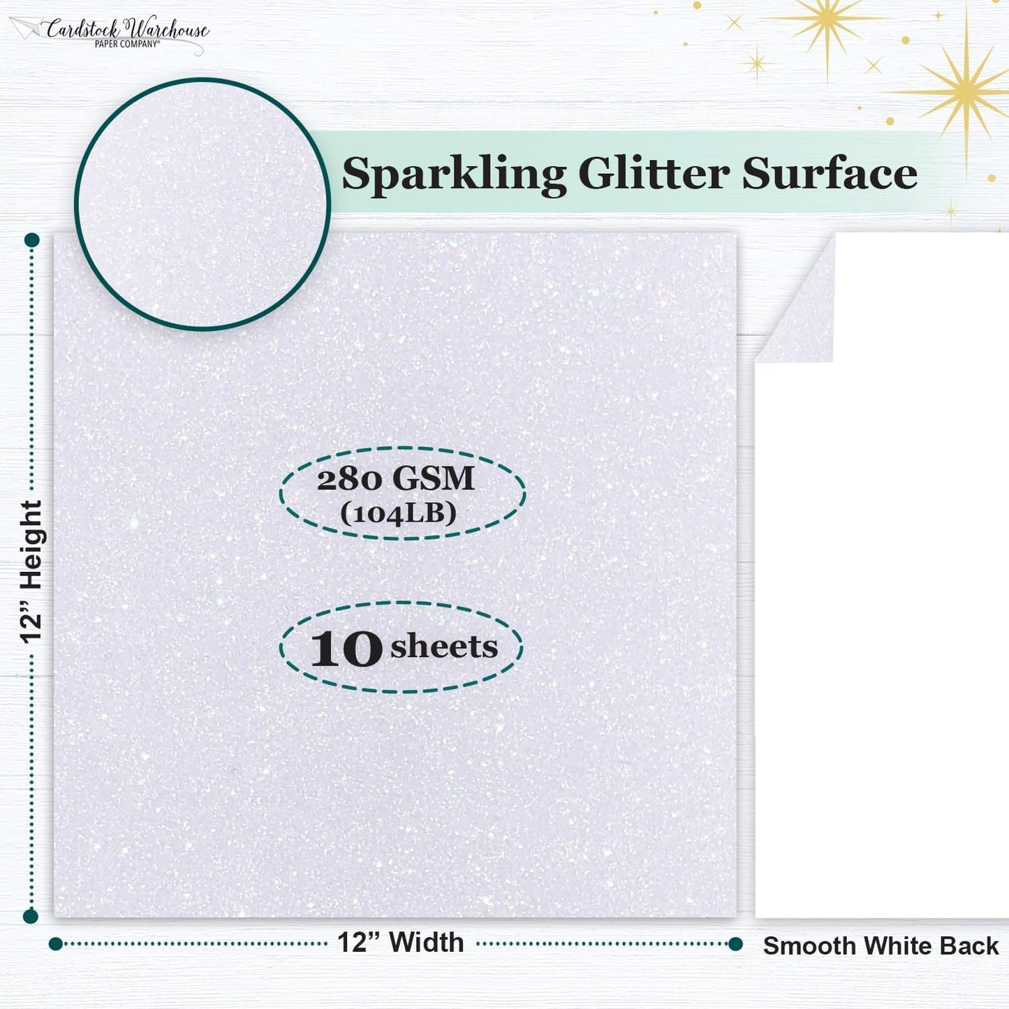 Cardstock Warehouse Diamond Print Inkjet Glitter - Premium White Glitter Cardstock Paper – 10 Sheets, 12 x 12" - 104 lb/280 GSM for Inkjet Printing, Die-Cutting, Card Making, Crafts, and DIY Projects