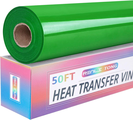 RENLITONG Apple Green Iron on Vinyl 12Inch by 50ft Roll HTV Heat Transfer Vinyl for T-Shirt HTV Rolls for All Cutter Machine - Easy to Cut & Weed for Heat Transfer Design