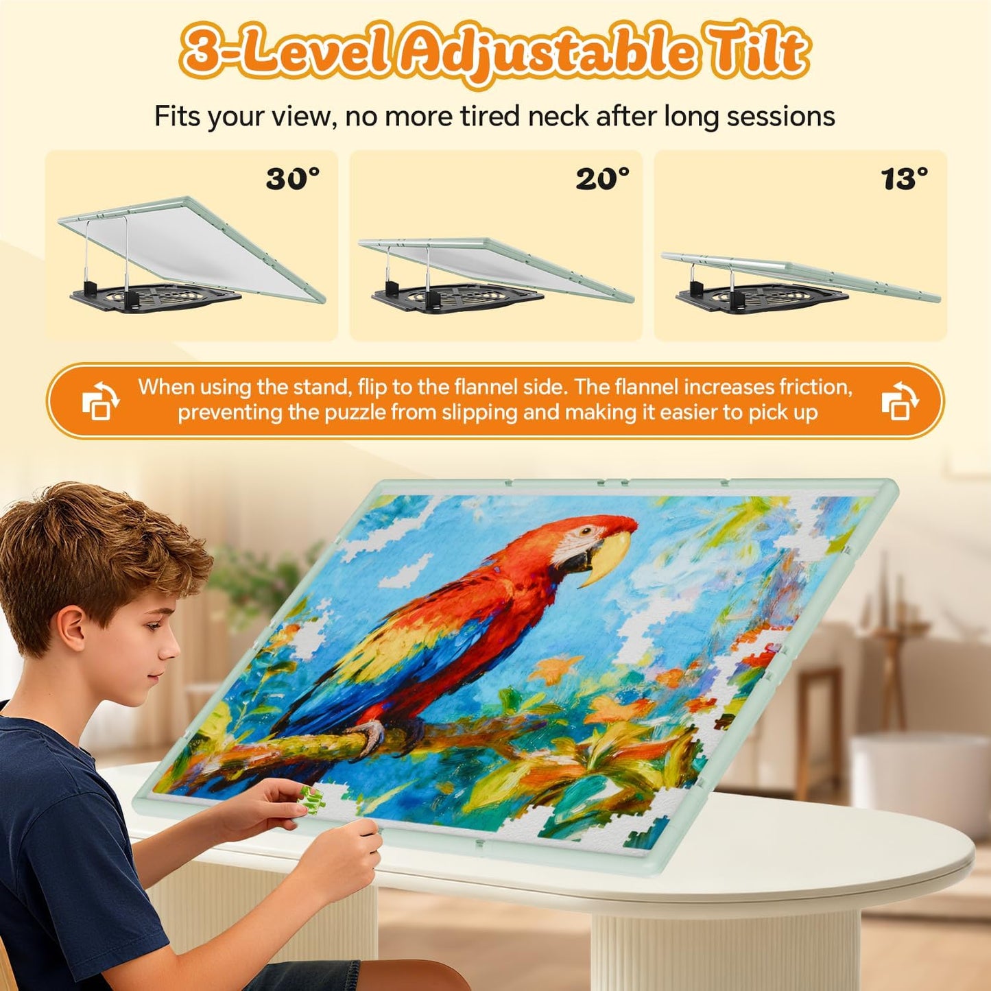 2000 Pieces Rotating Plastic Puzzle Board 3-in-1 Double-Sided/Tilting/Rotating, Portable Table 45.91"x32.48" Spinning Jigsaw Puzzle Table with Cover Lazy Susan Gift for Seniors Adults and Kids