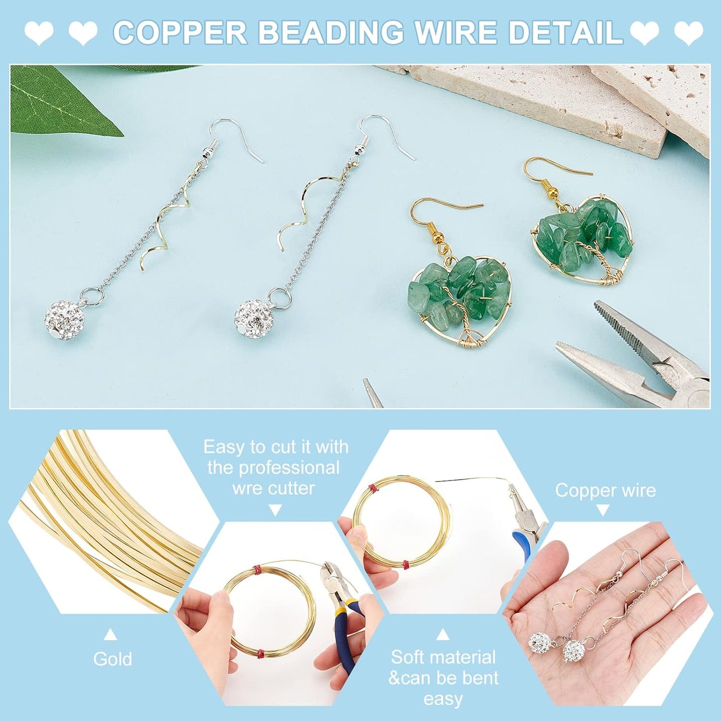 BENECREAT 22Gague 16.4 Feet Real 14K Gold Plated Square Brass Wire, Light Gold Soft Jewelry Wire for Necklace and Bracelet Making