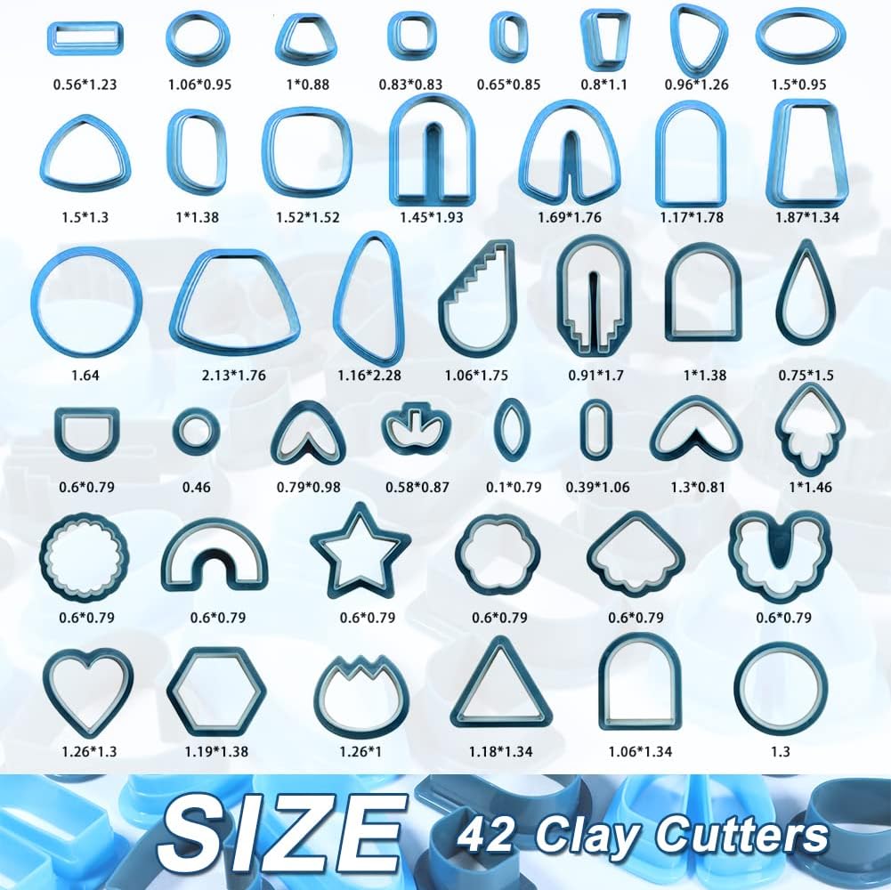 PTFJZ Polymer Clay Cutters for Earring Making - 160pcs Clay Tools Set with Earrings Accessories, 42+8pcs Different Shape Plastic Clay Cutters (Style B-Blue)