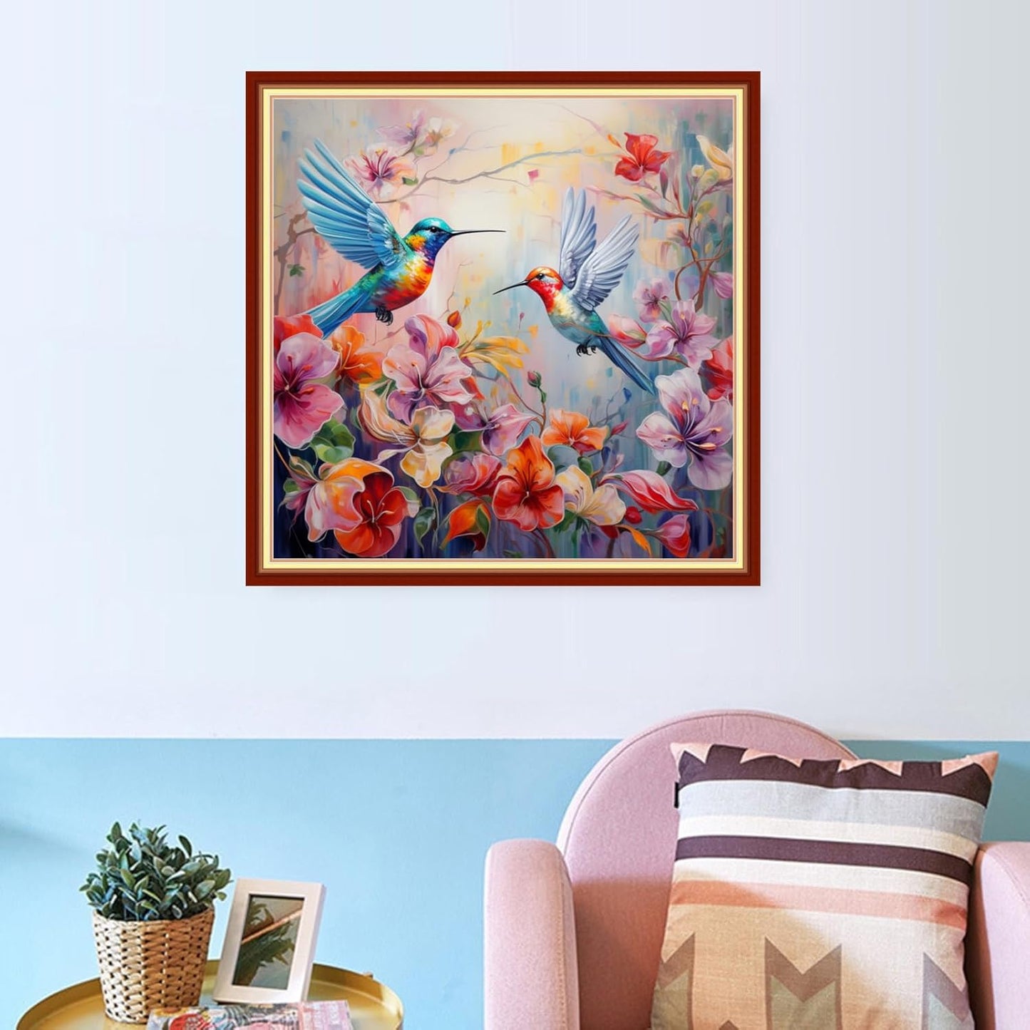 Dooxvey Cross Stitch Kit for Adults Beginners - Stamped Needlepoint Embroidery Pattern - Hummingbird Couple 18x18 Inch 11CT