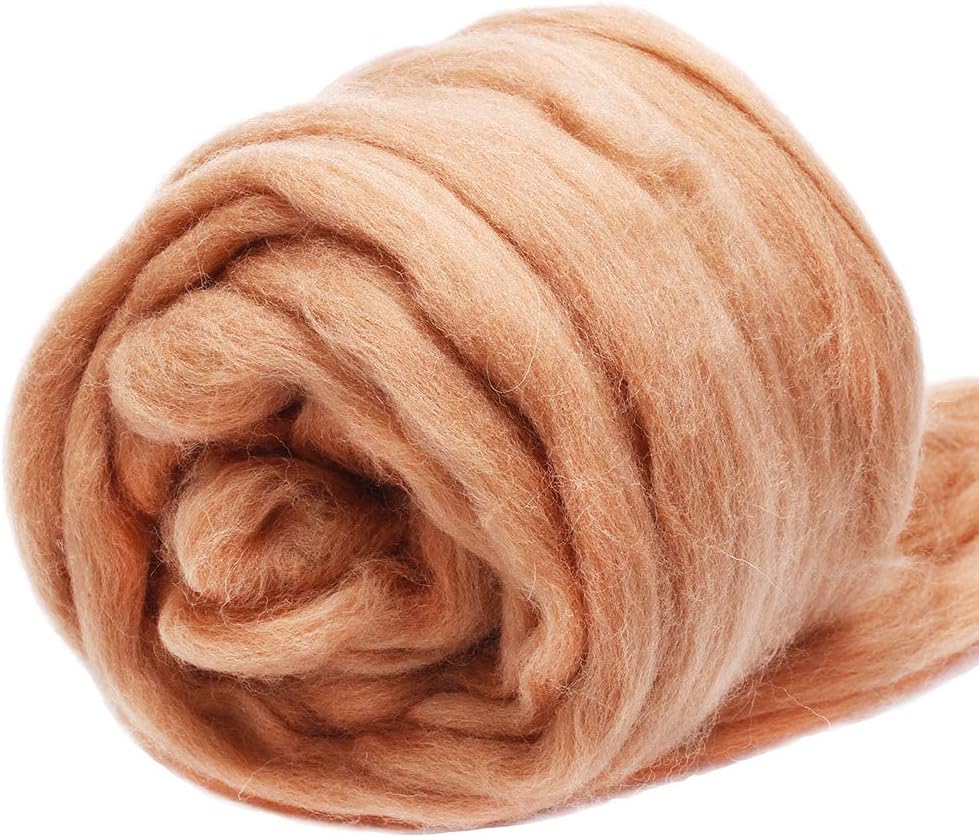 3.53oz Wool Roving Yarn, Wool Felting Supplies, Pure Wools, Chunky Yarn, Spinning Wool Roving for Needle Felting Wet Felting DIY Hand Spinning (Light Coffee)