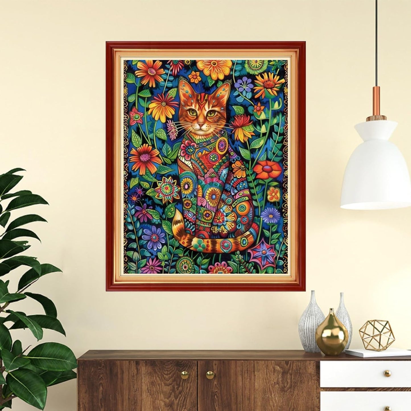 Funchey Stamped Cross Stitch Kits, DIY Cross Stitch Pattern for Adults Beginners Needlepoint Kits Embroidery Kit Arts and Crafts 11CT-Magic Cat Flower 16x20 inch