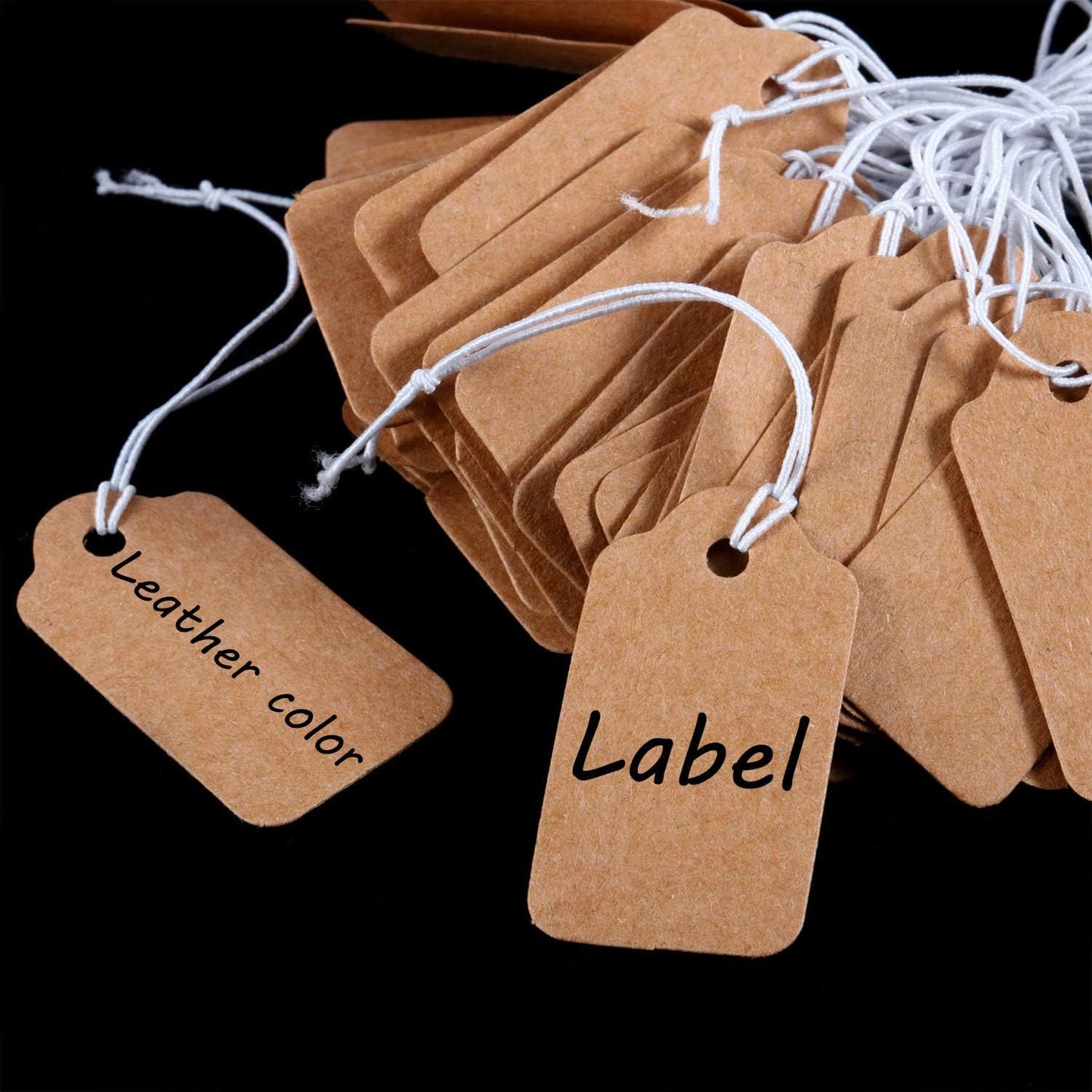 300 Pieces Kraft Price Tags with Elastic Hanging String Writable Blank Price Labels Small Marking Display Tags(1.38 x 0.71 Inch)