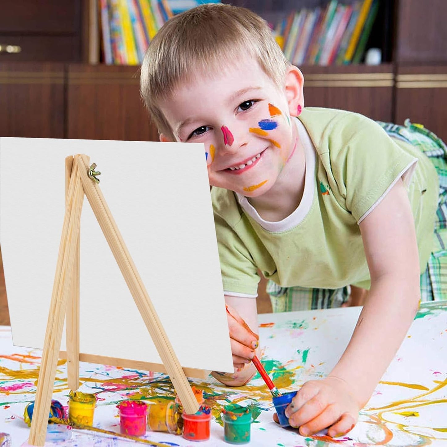 24 Pack 9 Inch Wooden Display Stand, Wooden Tripod Holder Stand, Painting Stand, Used for Displaying Business Cards and Photos, Student Desktop Easel for Painting