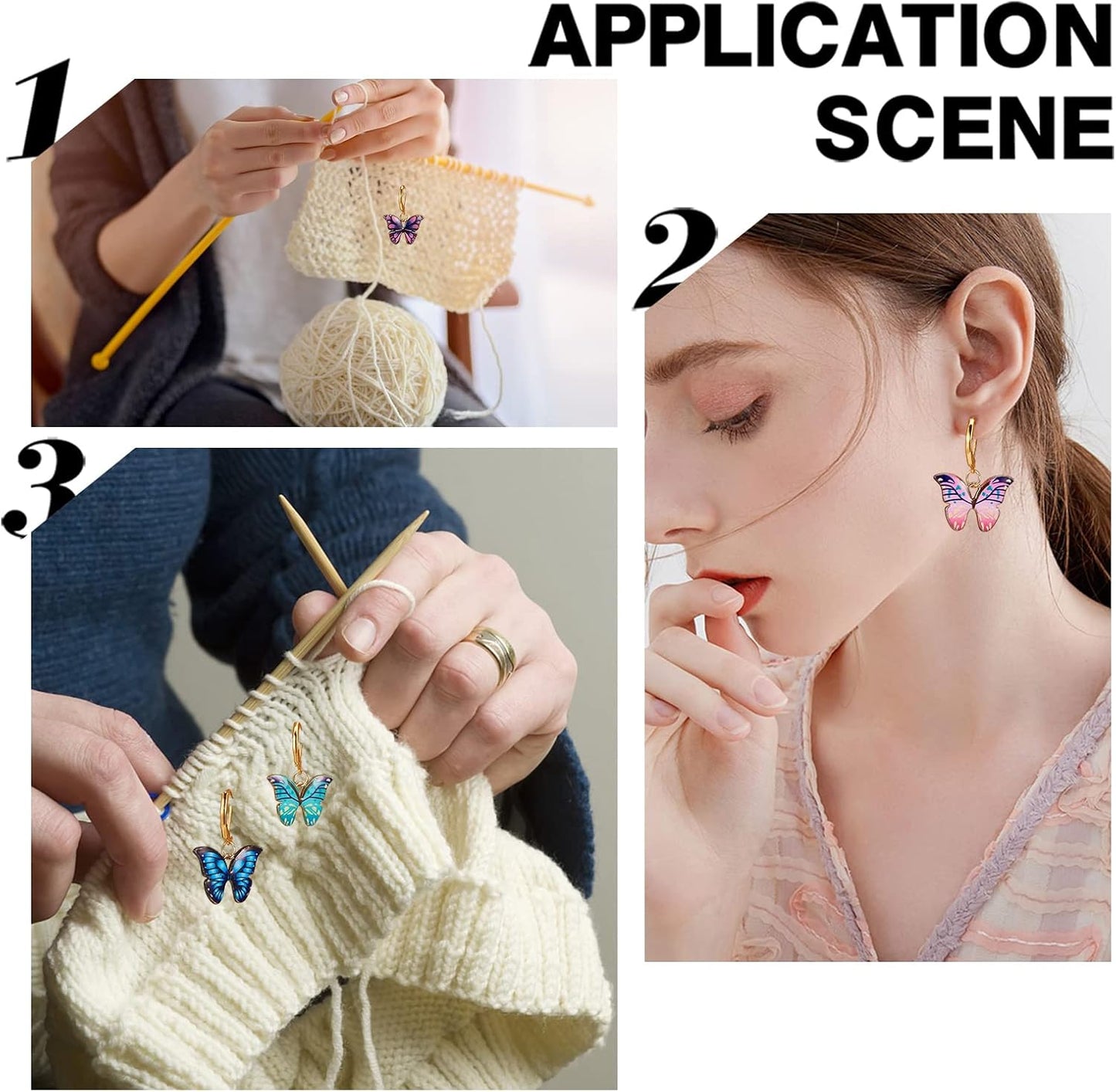 SUNNYCLUE 1 Box 20Pcs Stitch Markers Crochet Stitch Marker Butterfly Enamel Cute Charms Removable Leverback Clasp Charm Locking Metal Knitting Markers for Weaving Sewing Knit Quilting DIY Zipper Pull