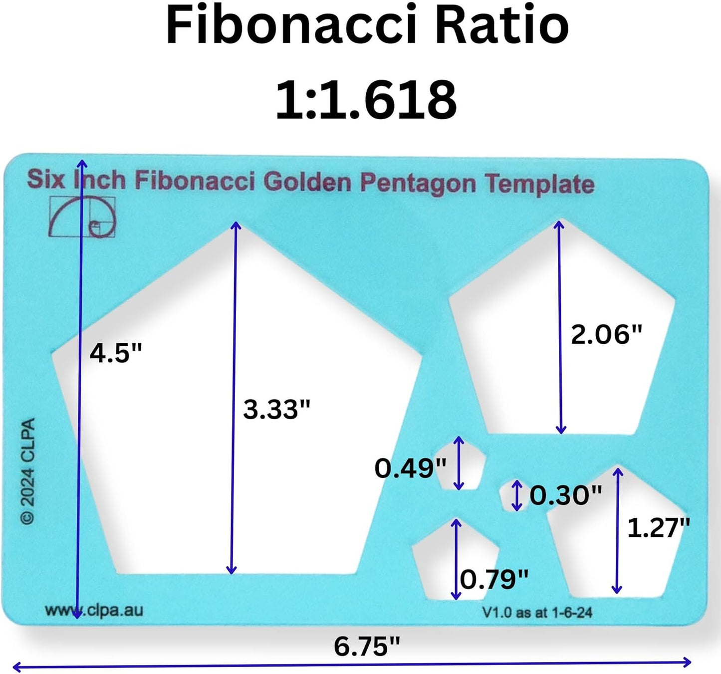 Set of Stencil Templates for Drawing: 6" Triangle, 6" Pentaton, 6" Hexagon Fibonacci-Inspired Set of Templates for Drawing Tool for Artists