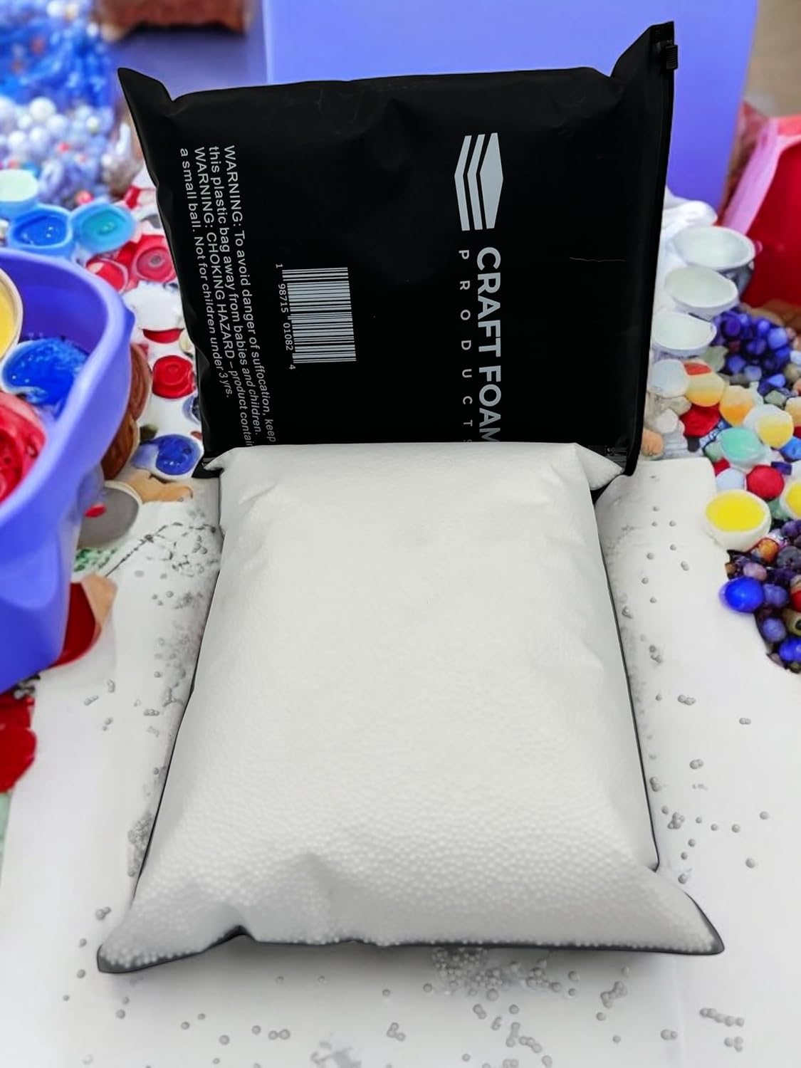 White Polystyrene Foam Beads (2-3mm) – 100,000 Pieces, 5000ML – Mini Foam Balls for Crafts, DIY Slime, Vase Fillers, Party Decorations & Sensory Projects