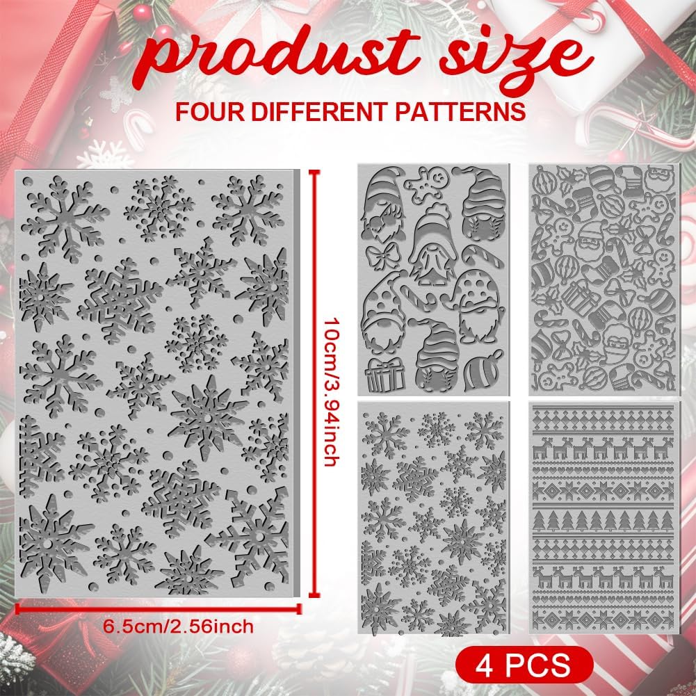 4PCS Christmas Polymer Clay Texture Sheets Set for Using with Clay Cutters, Snowflake Clay Texture Mats, Jewelry Making DIY Christmas Craft Tools