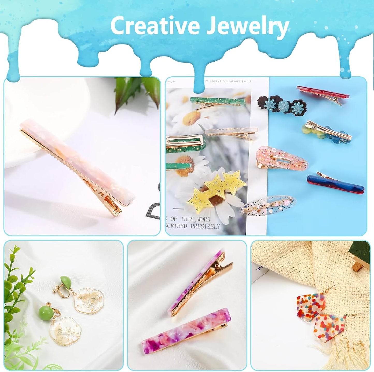 UV Resin Jewelry Making Kit, 400g Crystal Clear Resins with Light and Molds, DIY Jewelry Making Resin Kits, Resina Starter Kit for Keychain, Hair Clip and Earring