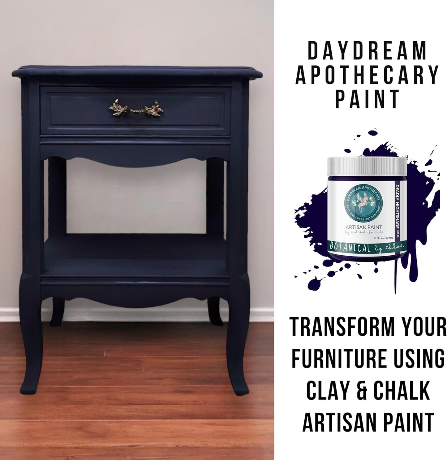 Daydream Apothecary Premium Chalk Style Paint for Furniture, Home Décor, Wood, DIY Interior Projects, Quick Dry, No Prep or Prime Needed, Matte Dark Blue - 8oz
