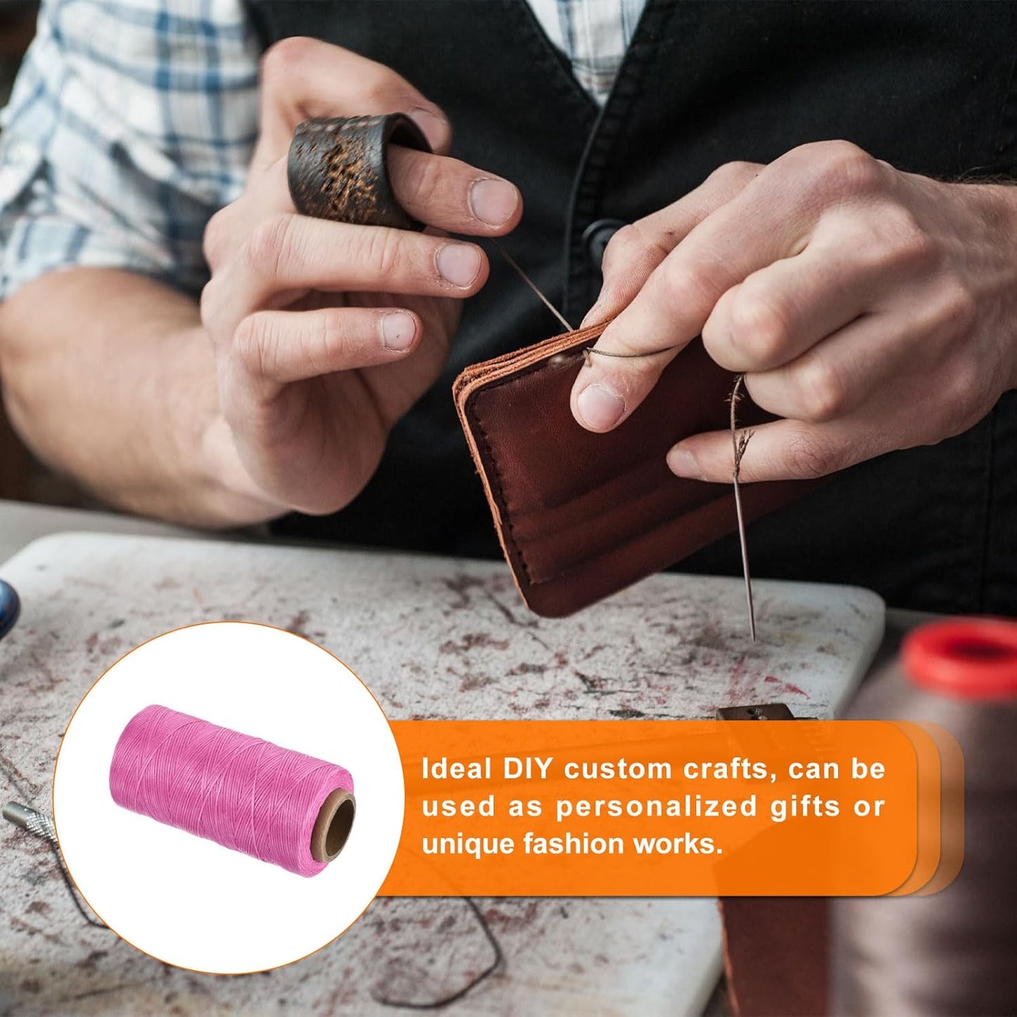 MECCANIXITY Waxed Thread,284 Yard 0.8mm 150D Flat Wax Thread Polyester Waxed String for Leather Sewing Hand Weaving Book Binding Home Decoration,Rose Red