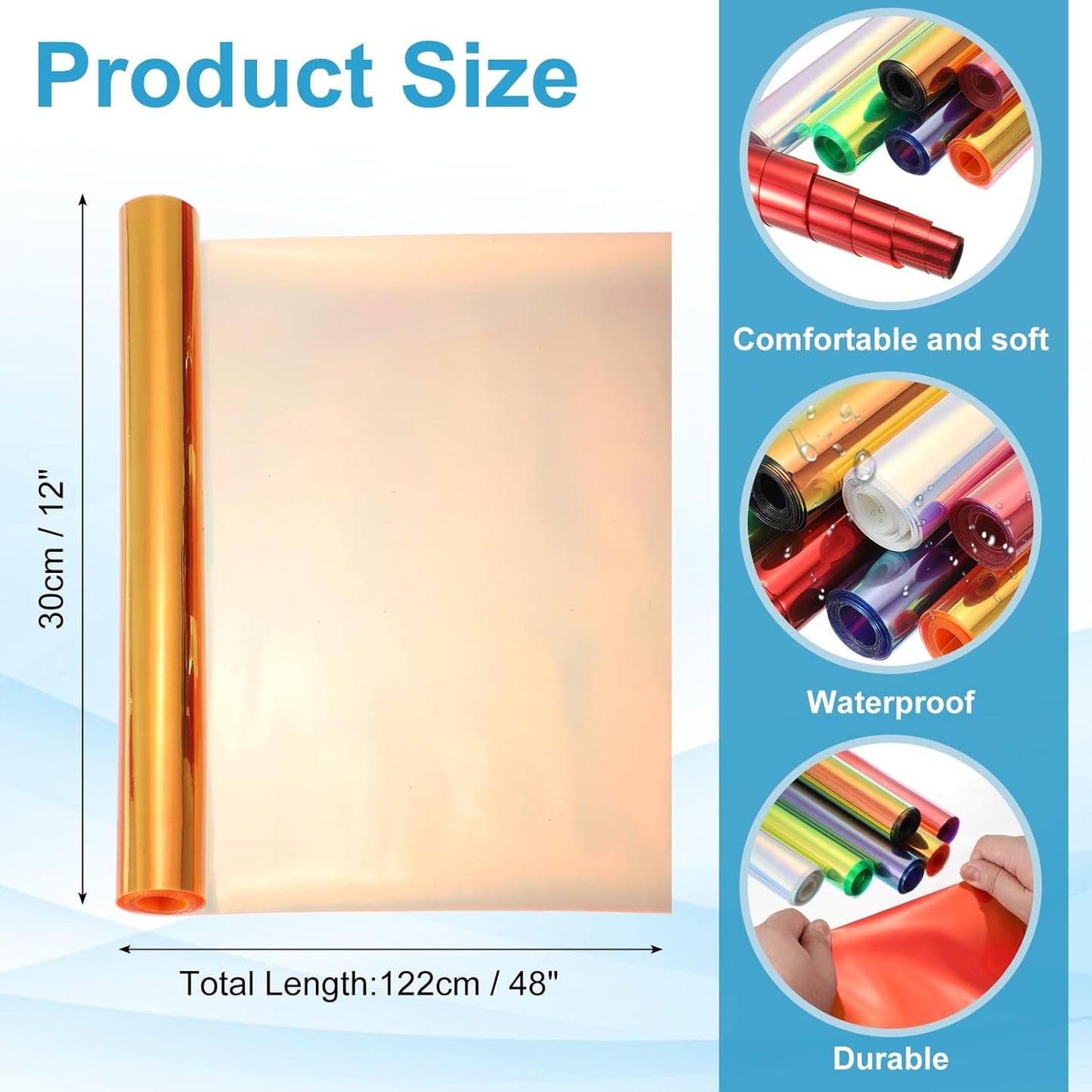 MECCANIXITY Holographic Clear PVC Vinyl Film Holographic PVC Fabric Waterproof Dichroic Film 12 x 48 Inch for Handbags Bows Earrings DIY Craft,Laser Orange Color