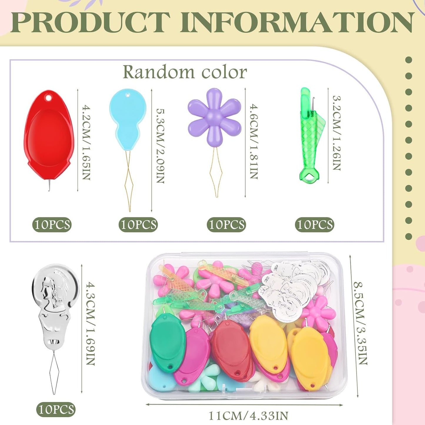 KAQRHFT 50 PCS Needle Threaders, Fish Mouth Sewing Machine Needle Threader, 5 Types Simple Needle Threader Tool for Needle Work, Sewing Machine, Embroidery Floss with Clear Storage Box