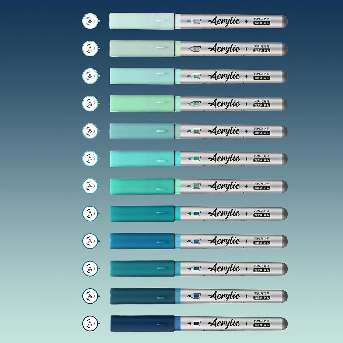 Mint Green Acrylic Paint Pens,12 Color Paint Pens Markers,Brush Tip Paint Pens for Rock Painting Wood Glass Ceramic Canvas Stone DIY Crafts Making Art Supplies