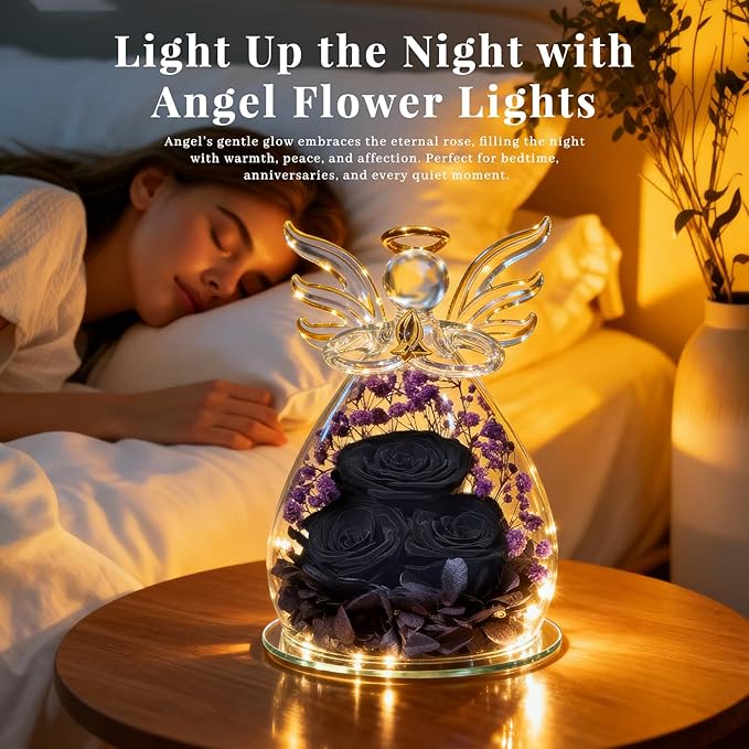 Beferr Valentines Day Rose Gifts for Her Women Mom Gifts for Birthday, Fresh Flowers for Delivery Forever Preserved Rose in Glass Angel Figurine, for Grandma Wife Daughter Girlfriend