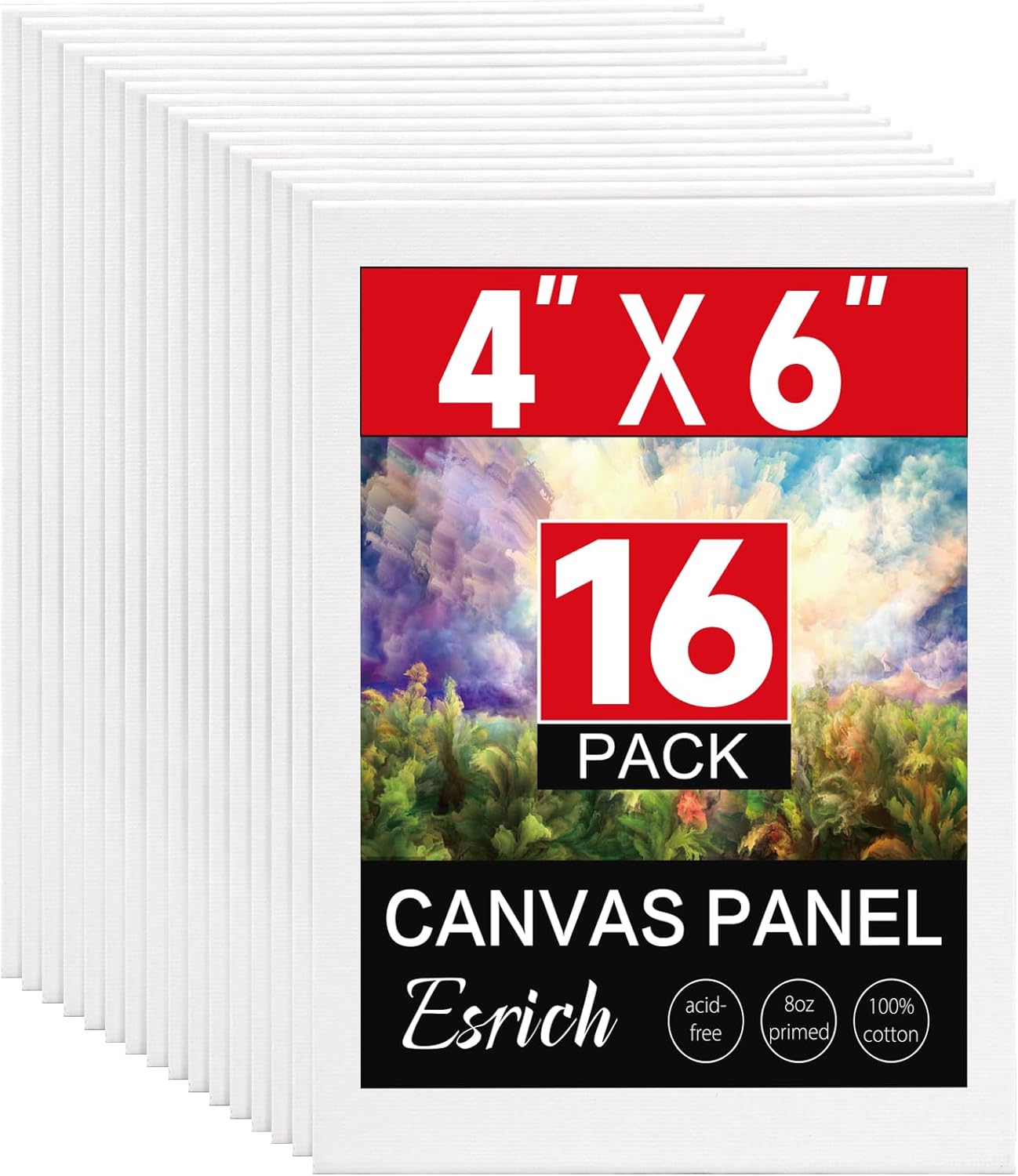 ESRICH 16 Pack 4x6 Inch Small Canvases for Painting, Painting Canvas 4x6 Inch Cotton Primed Acid Free Mini Blank Canvas Panels for Oil Paint,Watercolor,Acrylic Paint, Gouache, Tempera