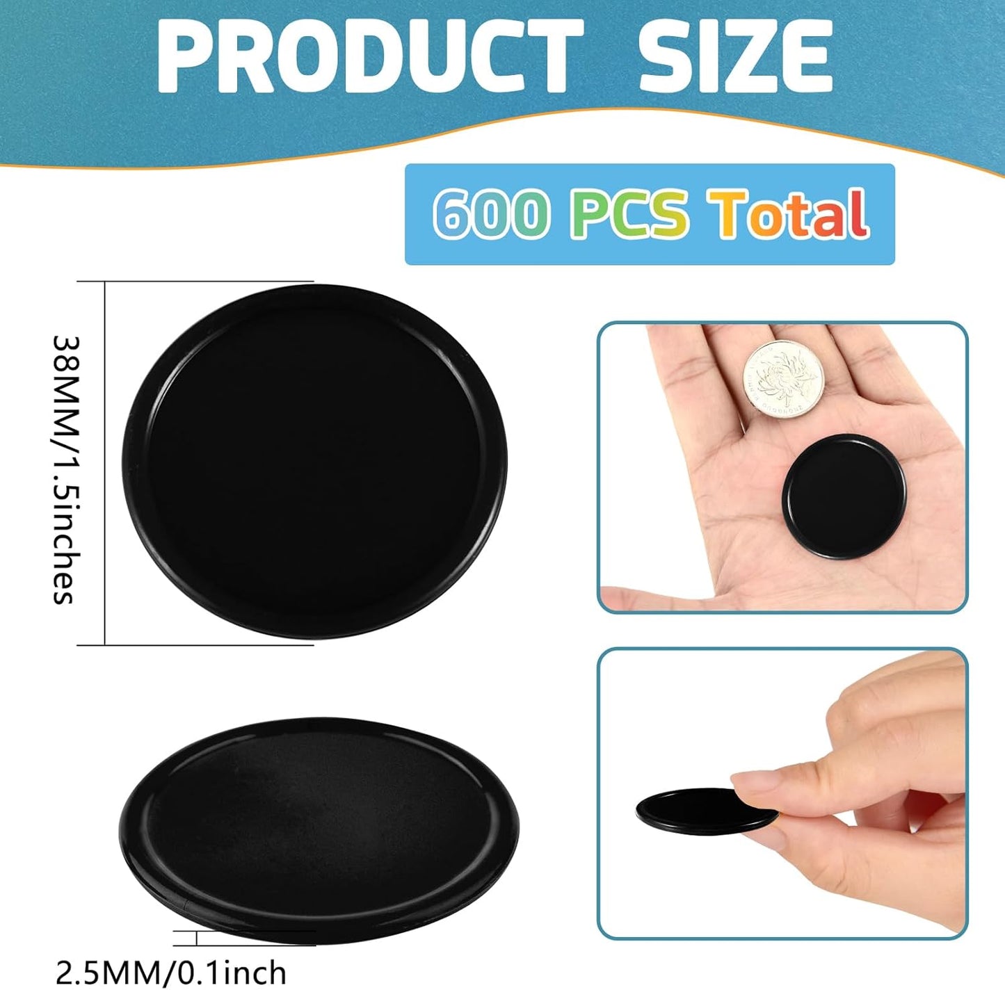 Coopay 600 Pieces Plastic Poker Chips Learning Counters Disks Bingo Chip Counting Discs Markers for Math Practice and Poker Card Game Tokens, Teaching Rewards, 38 mm/ 1.5 Inches (Black)