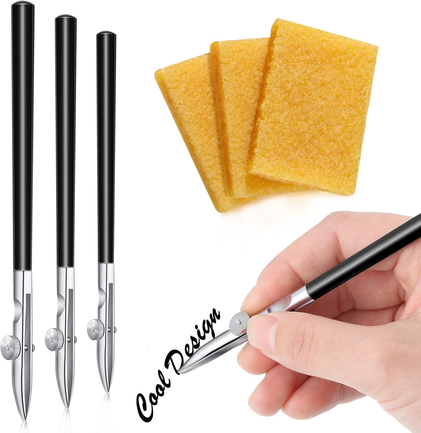 Zonon 6 Pieces Art Ruling Pen 3 Sizes Masking Fluid Pen and 50 x 35 x 5 mm Glue Residue Eraser, Ruling Ink Set for Watercolor Drawing Mounting Art Artists Supplies, No ink(Black)