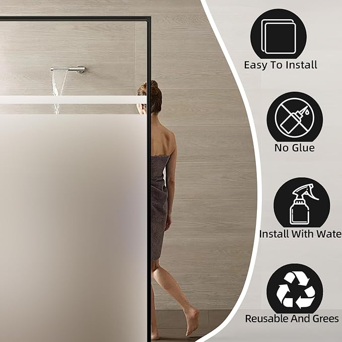 Frosted Glass Window Privacy Film Decorative, Bathroom Window Privacy Film for Glass Windows Cover, Static Cling, Removable, Reusable, Anti-UV, Heat Blocking, with Tools 29x157inch