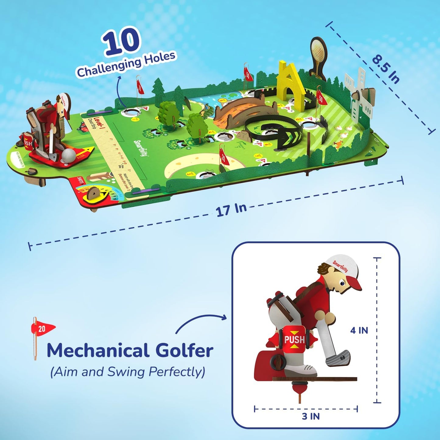 Smartivity Mini Golf Table-Top Game for Kids Ages 6-12 | Build Your Own Golf Course with Mechanical Golfer & 10 Fun Holes | STEM Toy & Birthday Gift for Boys & Girls Ages 6-12