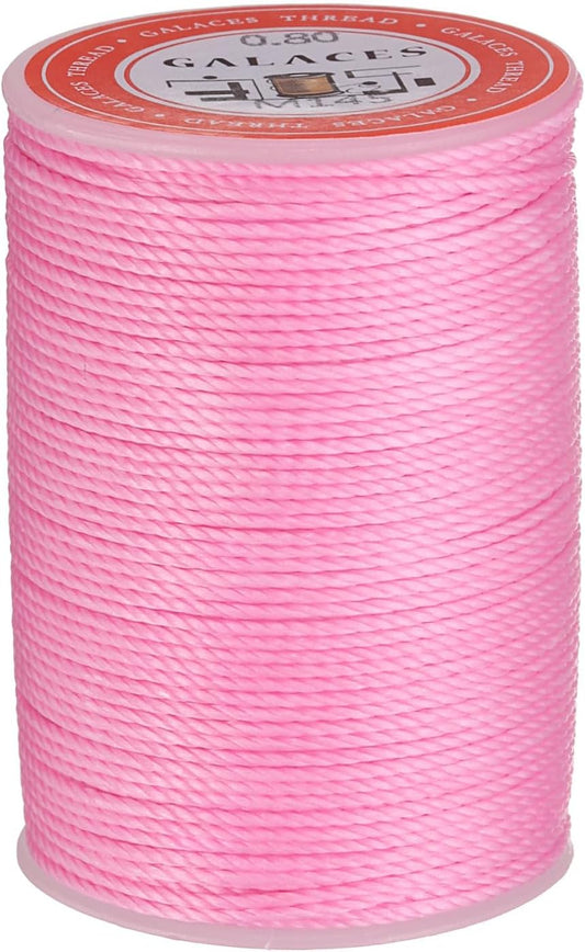 uxcell Round Leather Sewing Waxed Thread, 55m / 60 Yards Wax Polyester String, 0.8mm Waxed Stitching Cord for Leather Crafts, Bookbinding, Bracelets Braided, Pink