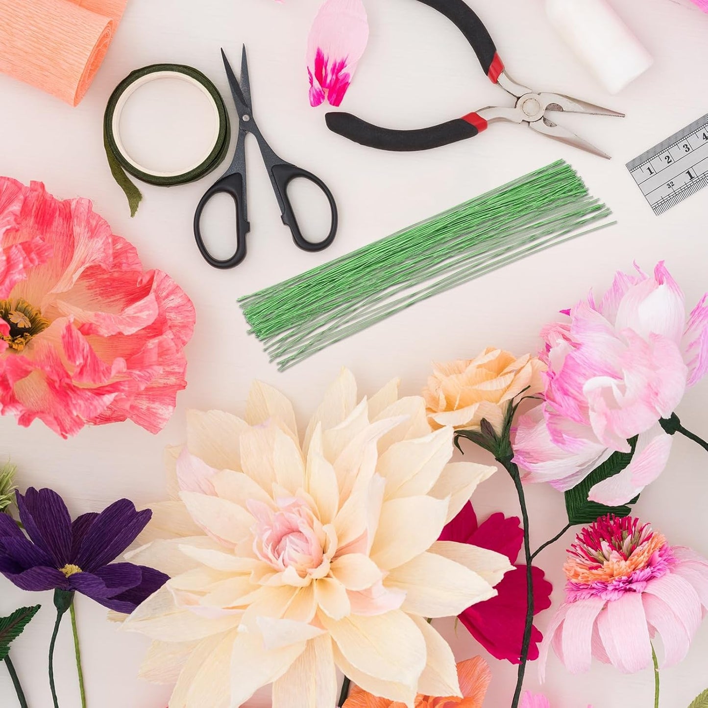 PATIKIL 16 Gauge 16" Floral Stem Wire, 100 Pcs Paper Wrapped Iron Artificial Flower Stem Accessories for DIY Bouquet Stem and Craft Decoration, Brown