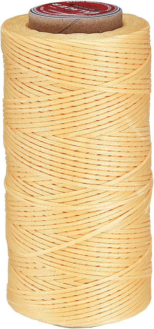 uxcell Flat Leather Sewing Waxed Thread, 140m / 153 Yards Polyester Wax String, 300D Wax Stitching Cord for Leather Crafts, Bookbinding, Bracelets Braided, Yellow Brown