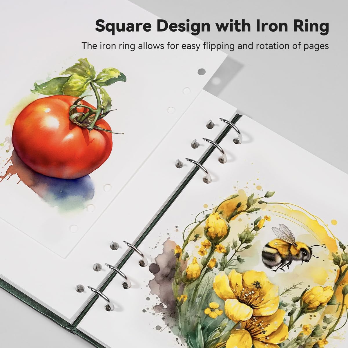 Lightwish Square Watercolor Journal,100% Cotton,300gsm/140lb,Acid-Free,20 Sheets Hot Press Watecolor Paper Sketchbook for Artists Adults Students,7.68 * 7.68 Inches(Dark Green)