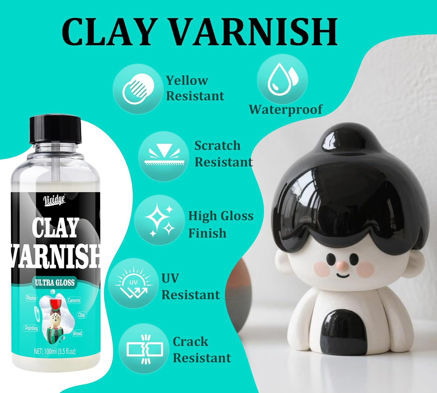 Air Dry Clay Glaze Kit - 2x100ml High Gloss Matte Varnish Sealant, Super Glossy Polymer Clay Glaze, Prevent Scratch Resistant, Yellowing, Waterproof - Clay Paint Kit for Pottery, Wood, Painting