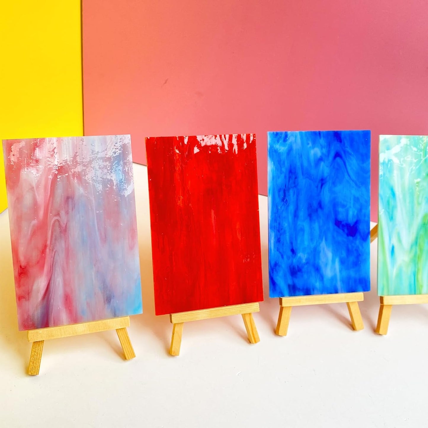 24 Sheets Stained Glass Sheet Rainbow Colors, 6 x 4 inches Cathedral Glass Mosaic Tiles for Crafts, Stained Glass Supplies for Stained Glass or Mosaic Work