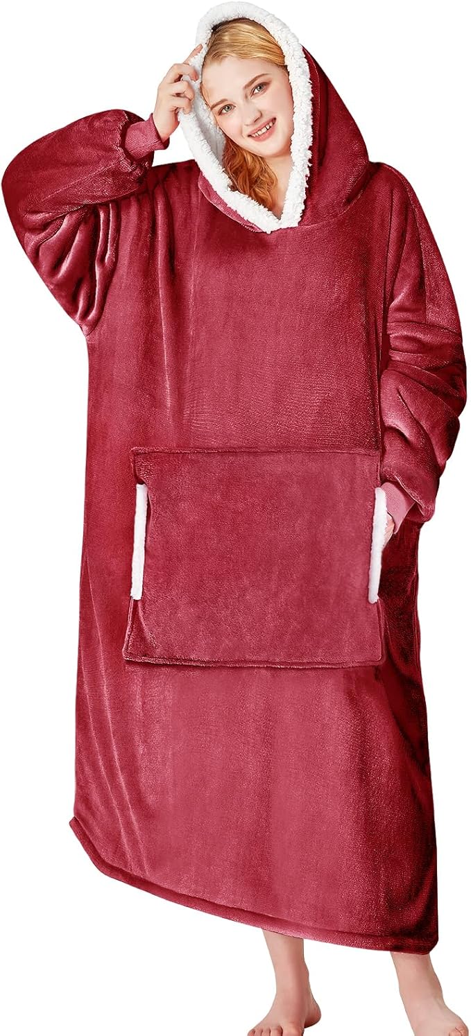 yescool Wearable Blanket Hoodie, Flannel Sherpa Fleece Blanket Sweatshirt for Adults Women Men,One Size Fits All
