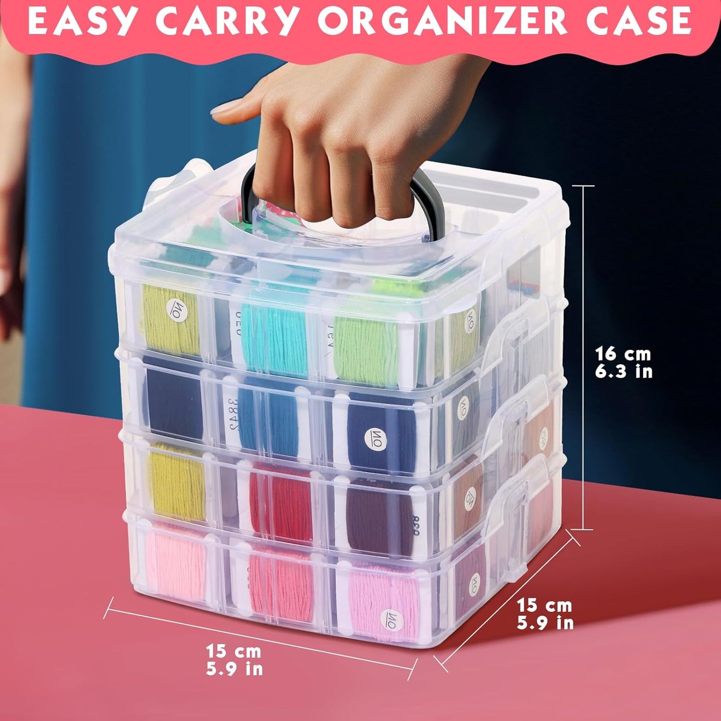 PAXCOO 276 Pack Embroidery Floss Thread Kit Including 210 Colors Cross Stitch Sewing Thread with 66 Pcs Embroidery Accessories and 4-Tier Transparent Embroidery Thread Storage Organizer Box