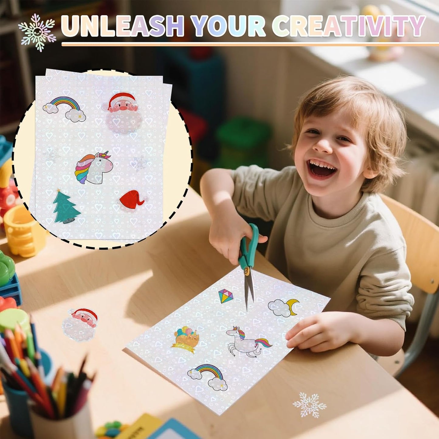 20 Sheets Holographic Sticker Paper,8.5x11 Inch Clear Printable Vinyl Sticker Papers,Self-Adhesive Waterproof for Inkjet/Laser Printer（Clear Heart）