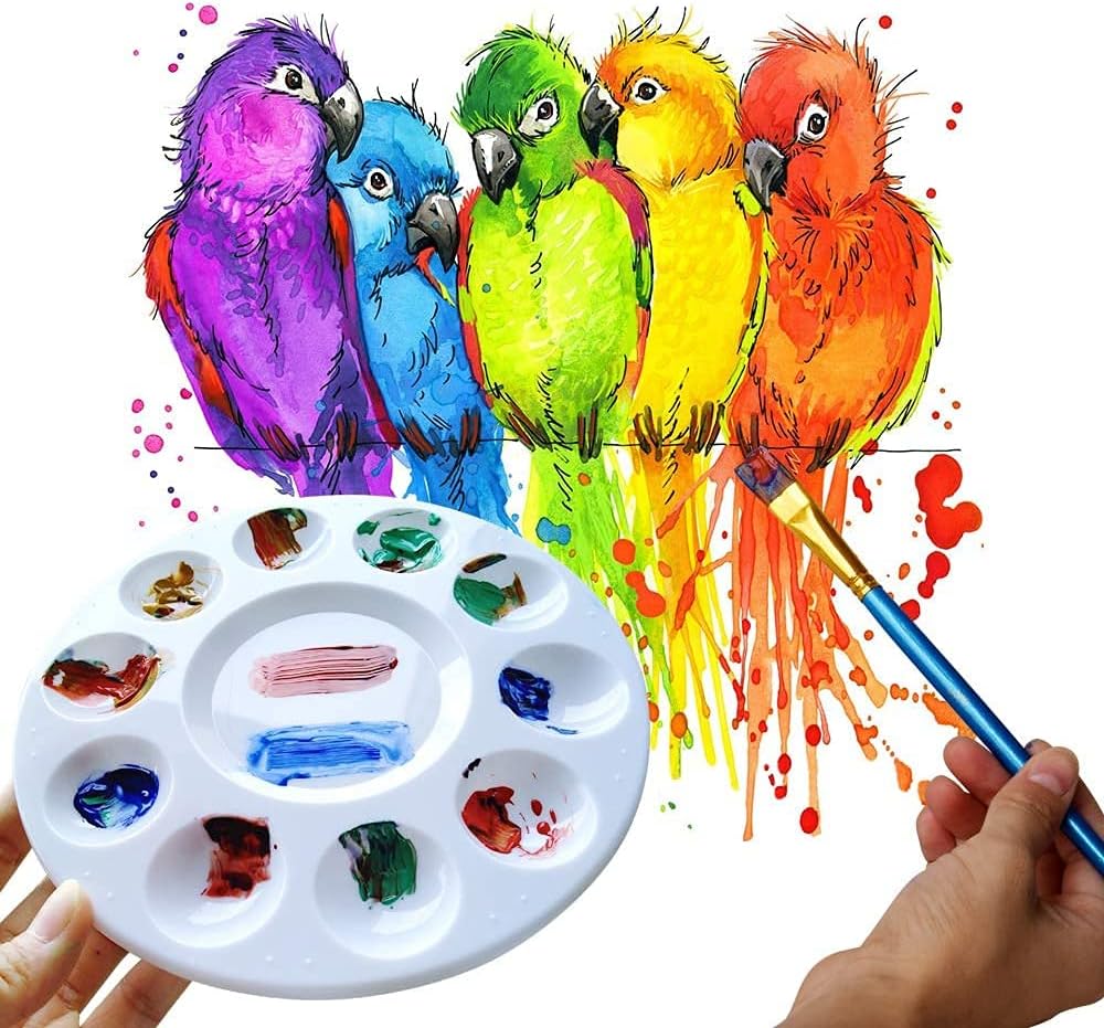 Hulameda 10pcs Paint Tray Palettes,Plastic Round Pallet for Kids or Pupils to Painting, DIY Craft at Home, Kindergarten or School